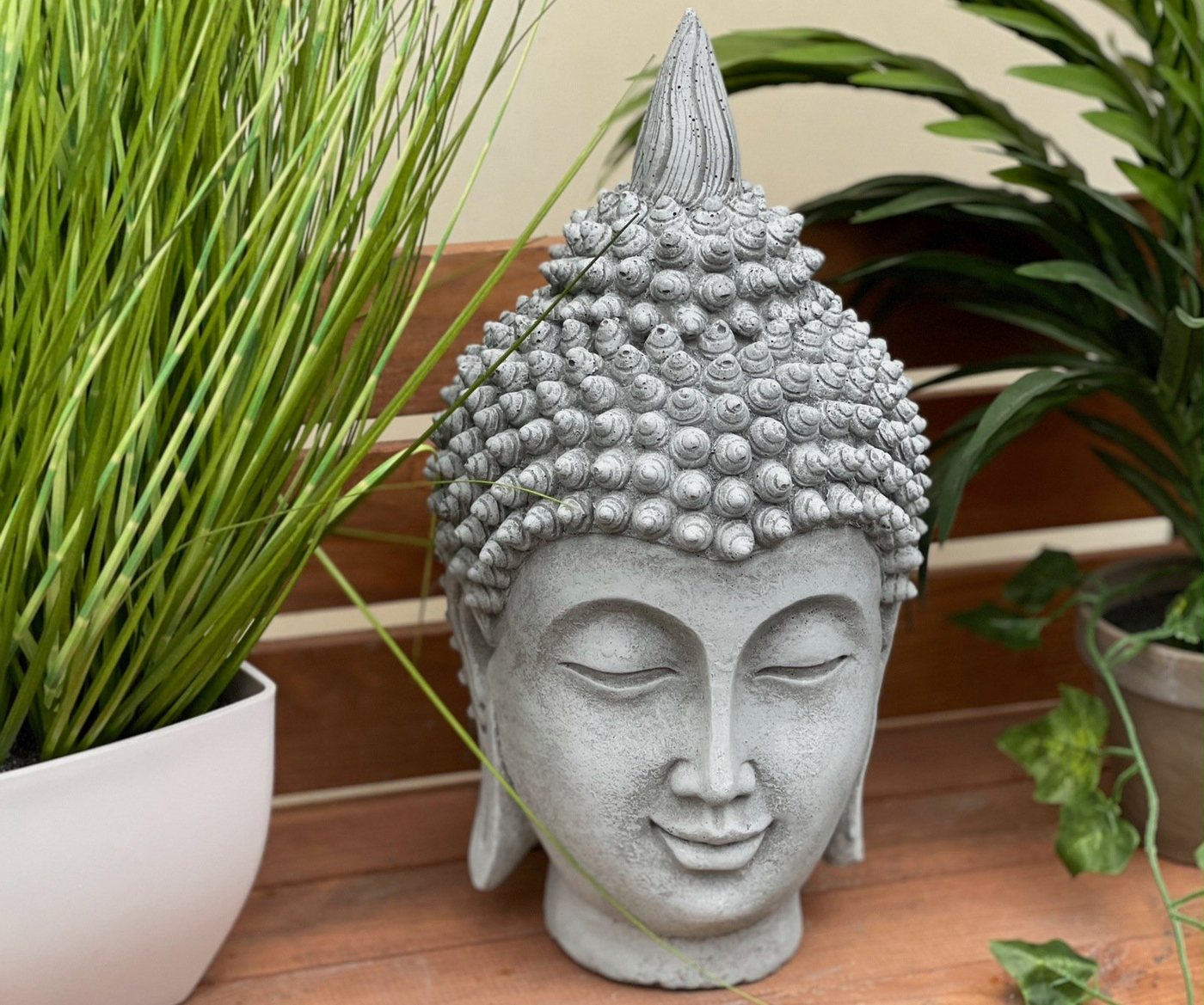Stone and Style Gartenfigur Frostfeste Steinfigur Shiva Kopf meditativ Bild 5