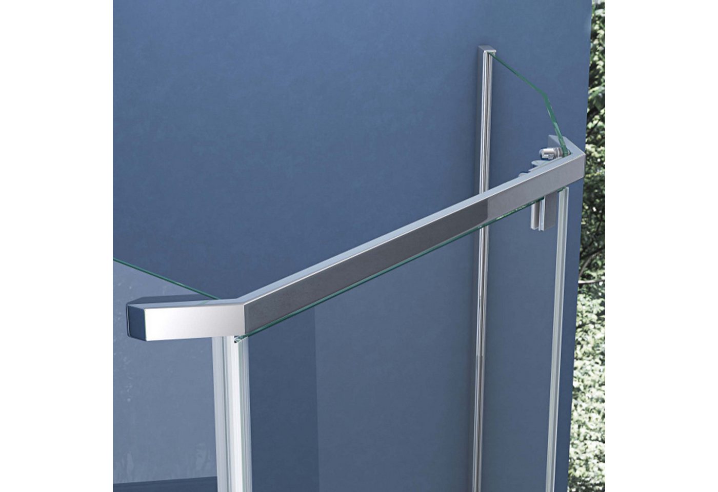 doporro Fünfeckdusche Duschkabine ESG-Glas Klarglas Easy-Clean-Beschichtung H:195cm Rav08K, BxT: 80x80 cm, Einscheibensicherheitsglas, mit Pendeltür, Stabilisatoren aus Edelstahl Bild 4