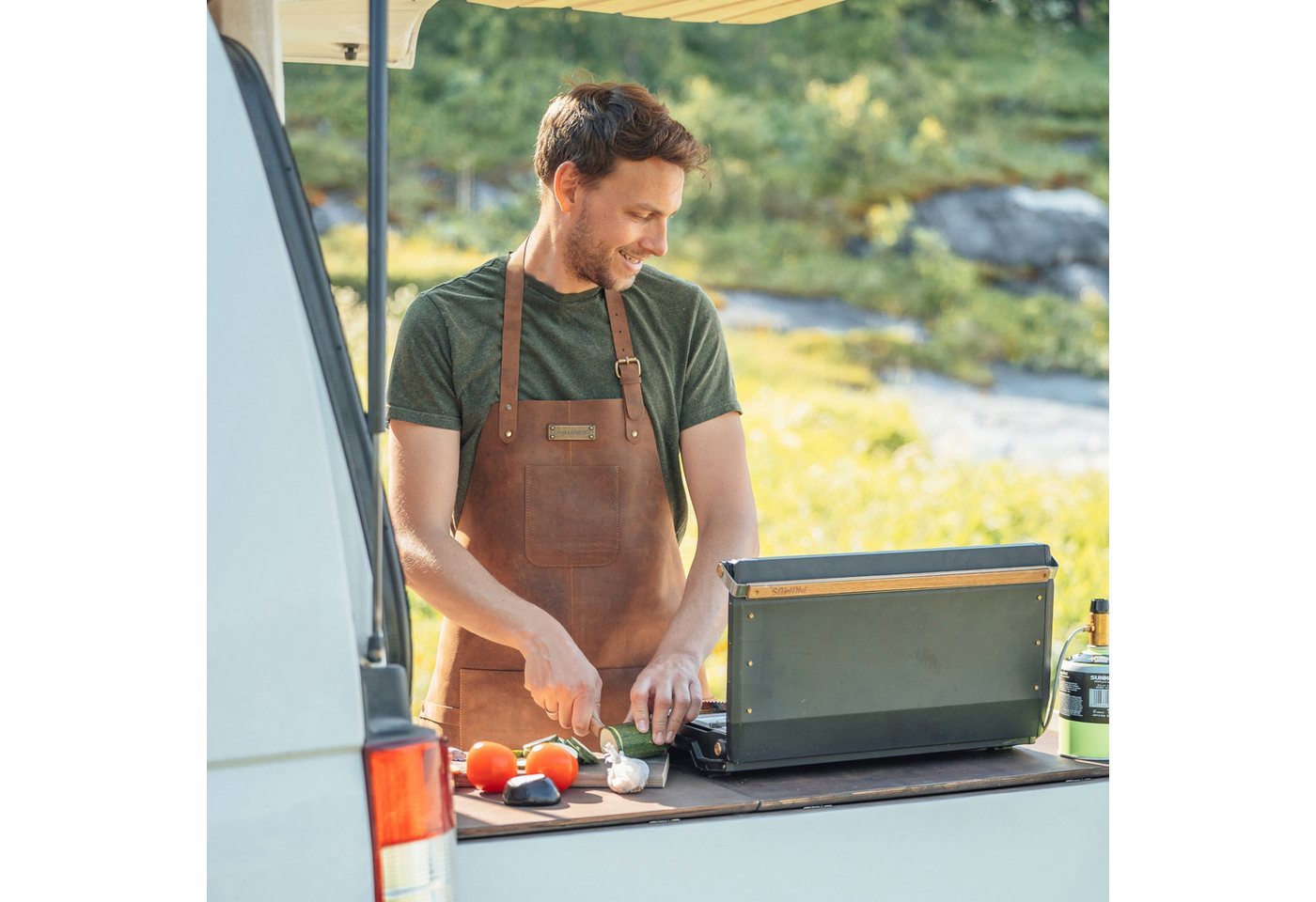 DRAKENSBERG Grillschürze Herren»Bob« (M-XL) Havanna-Braun, Premium Leder-Kochschürze, Universalgröße, verstellbar von M-XL Bild 2