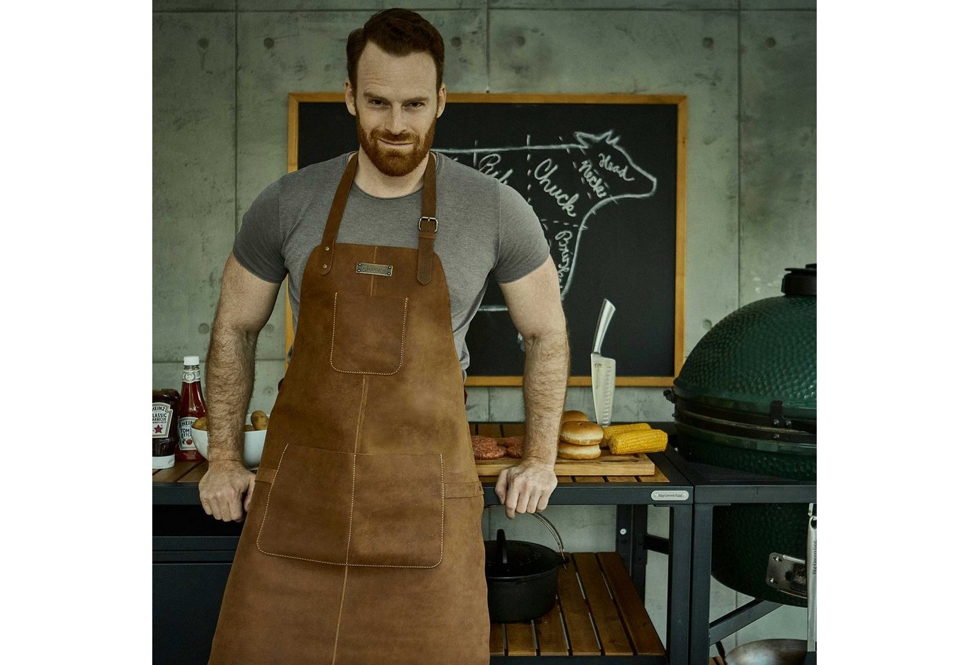 DRAKENSBERG Grillschürze Herren»Bob« (M-XL) Havanna-Braun, Premium Leder-Kochschürze, Universalgröße, verstellbar von M-XL Bild 3