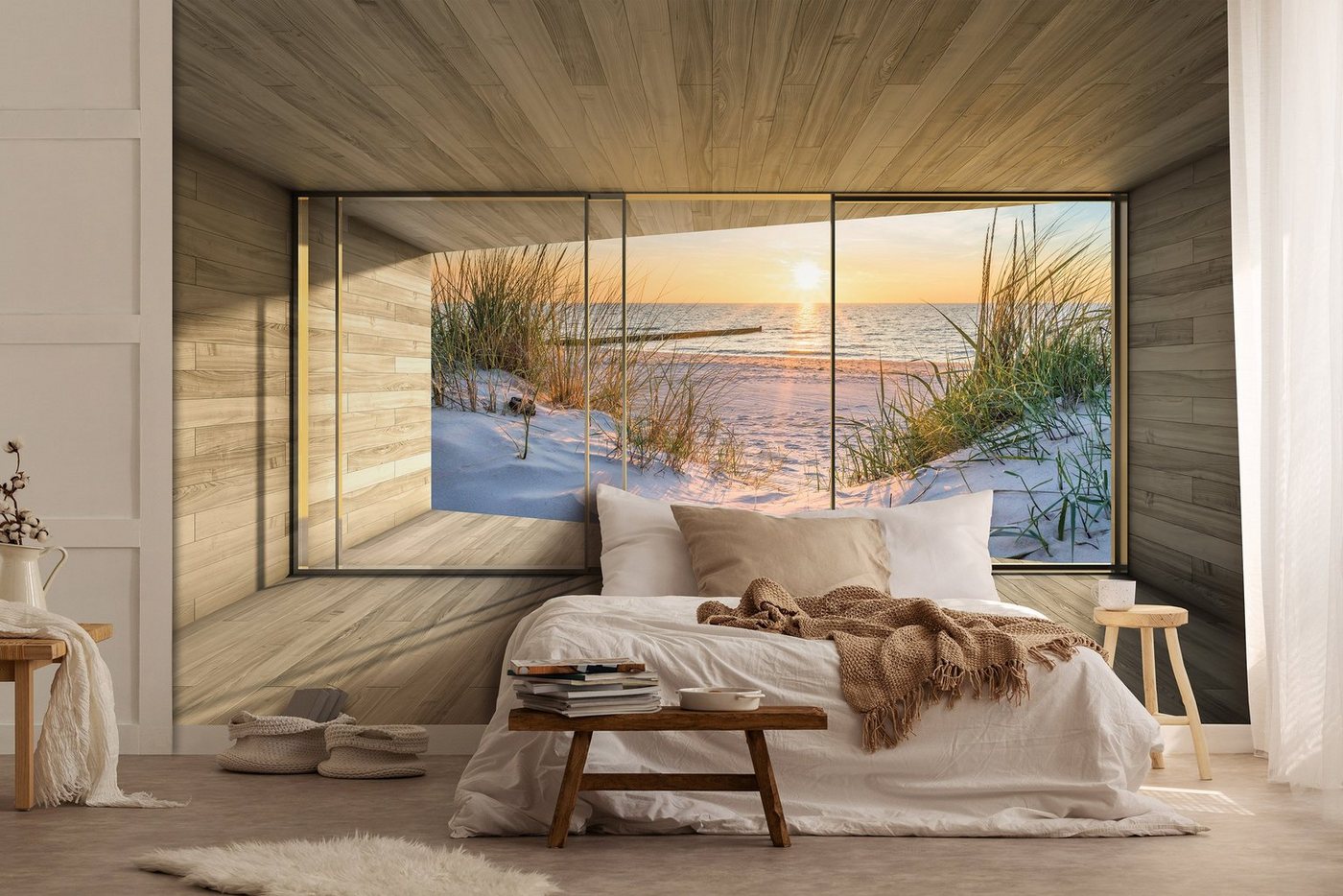 Wallarena Fototapete Blau - Vlies - Schlafzimmer, glatt, (8 St), 400x280cm Bild 2