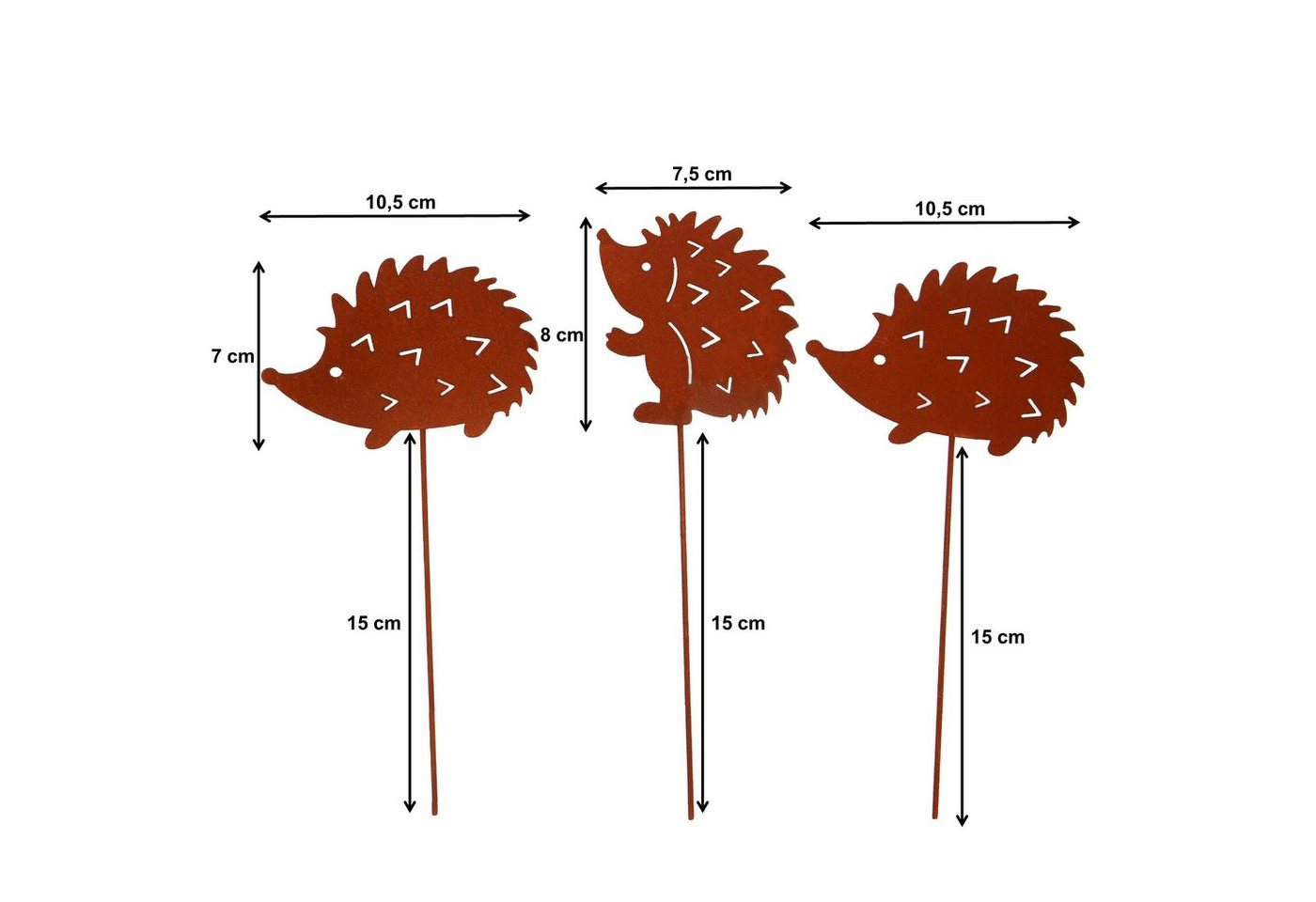 UNUS GARDEN Gartenstecker Stecker Rost Igel 3er Set (3-St., 3er Set) Gartendeko Rostdeko Dekostecker rostige Herbstdeko Garten