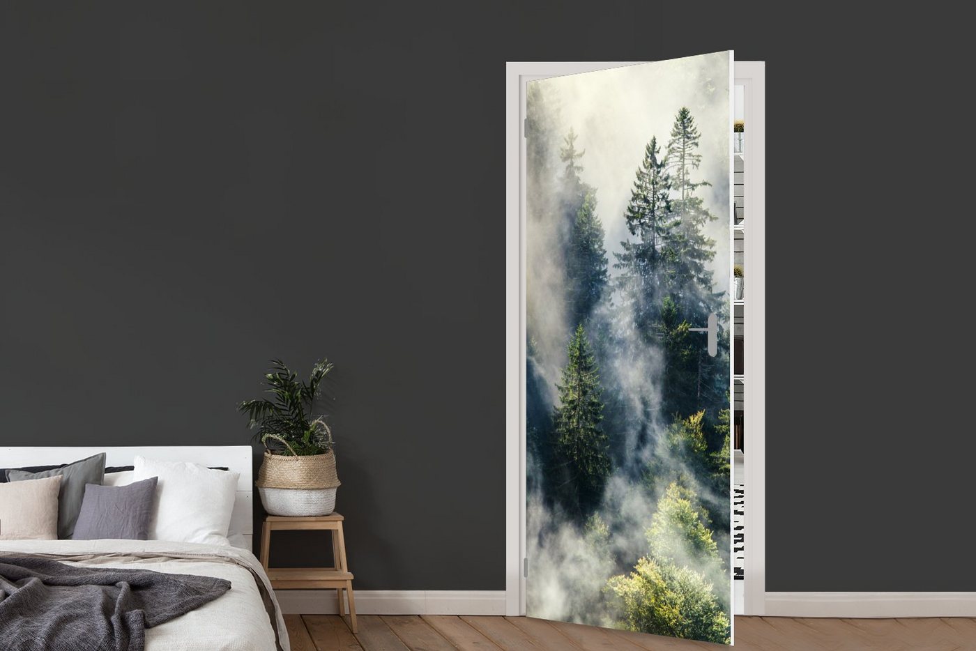MuchoWow Türtapete Nebelschwaden ziehen durch den Schwarzwald, Matt, bedruckt, (1 St), Selbstklebende Tapete, Folie für Möbel, 75x205 cm Bild 3