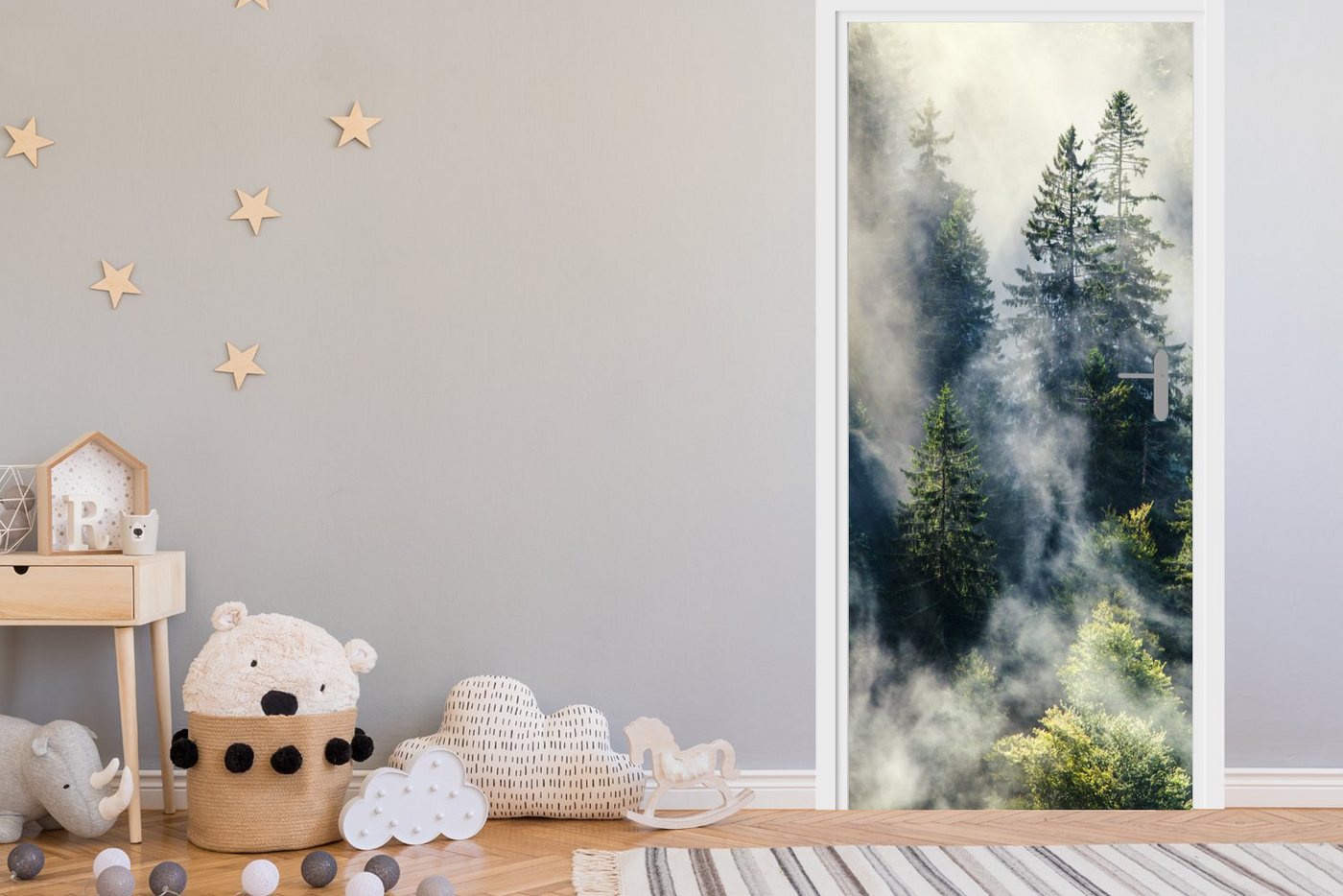 MuchoWow Türtapete Nebelschwaden ziehen durch den Schwarzwald, Matt, bedruckt, (1 St), Selbstklebende Tapete, Folie für Möbel, 75x205 cm Bild 5