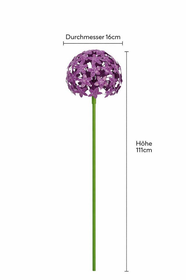 finehomegarden Gartenstecker Pflanzstecker Allium dunkellila "ArtFerro" Metall Ø16,2cm H111,2cm (1-St) Beetstecker Gartenstecker Blütenkugel Gartendeko Stecker/ Paket