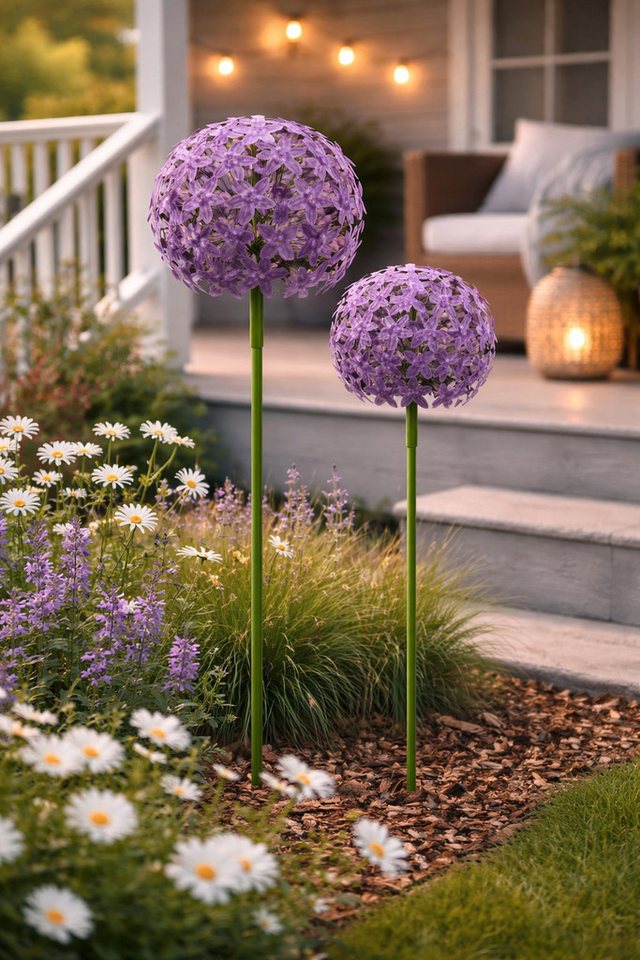 finehomegarden Gartenstecker Pflanzstecker Allium dunkellila "ArtFerro" Metall Ø16,2cm H111,2cm (1-St) Beetstecker Gartenstecker Blütenkugel Gartendeko Stecker/ Paket Bild 3