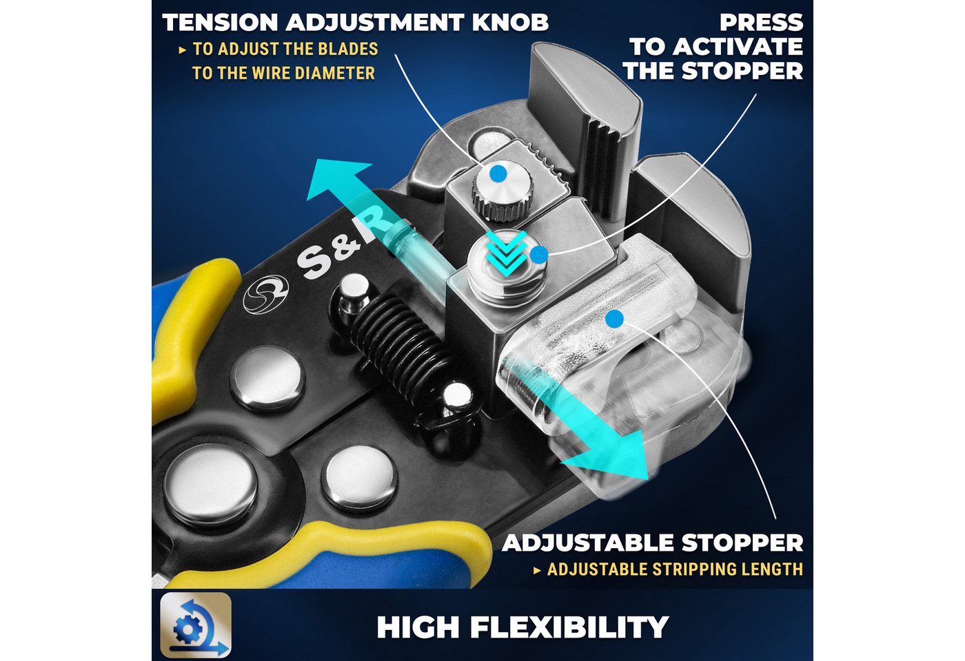 S&R Kabelmesser Automatische Abisolierzange im 98-tlg Set 5-in-1, (Komplett-Set, 98-tlg., 98-teilig), 5-in-1 Multifunktionswerkzeug für Profis & Heimwerker im 98 tlg. Set Bild 2