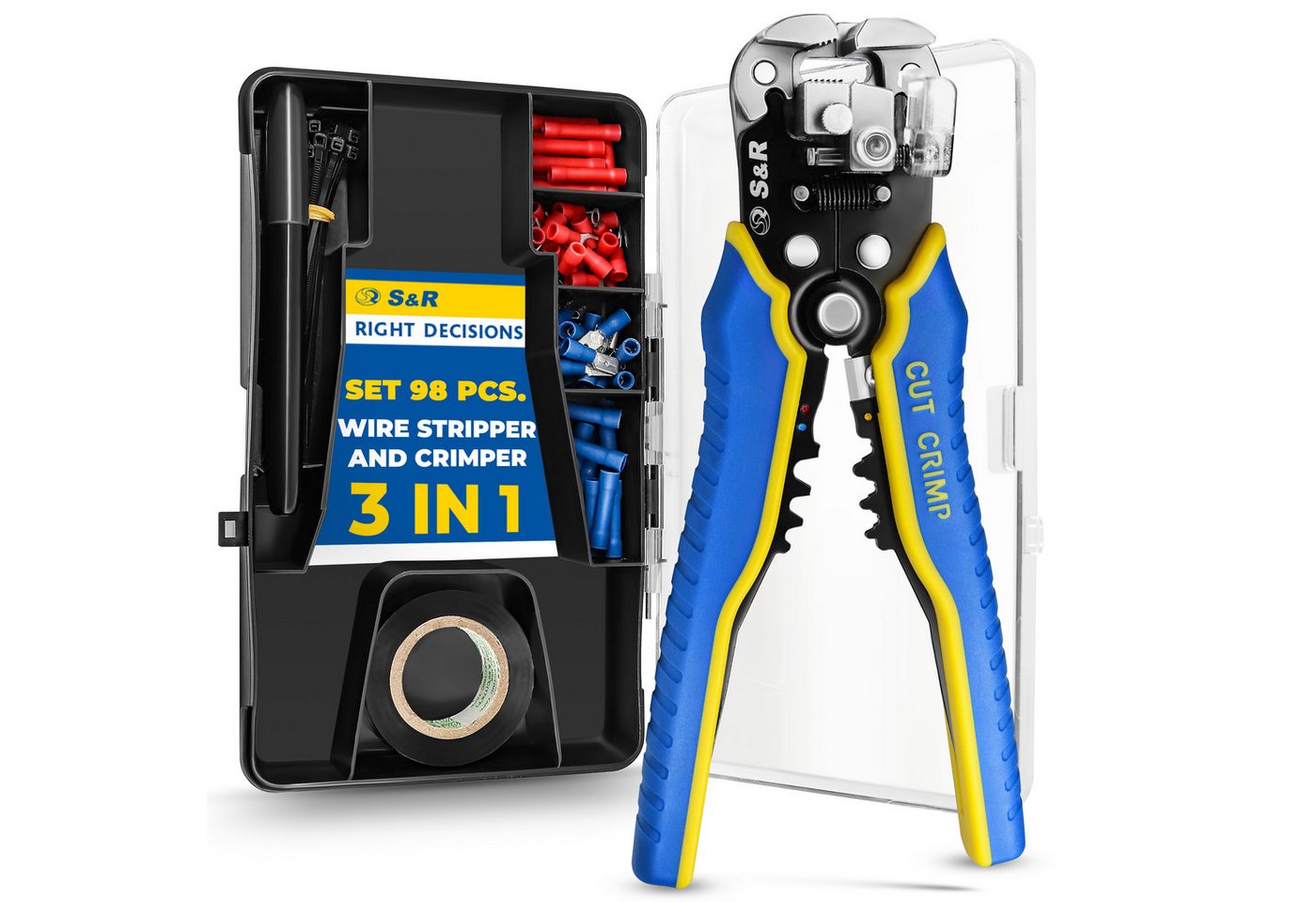 S&R Kabelmesser Automatische Abisolierzange im 98-tlg Set 5-in-1, (Komplett-Set, 98-tlg., 98-teilig), 5-in-1 Multifunktionswerkzeug für Profis & Heimwerker im 98 tlg. Set Bild 5