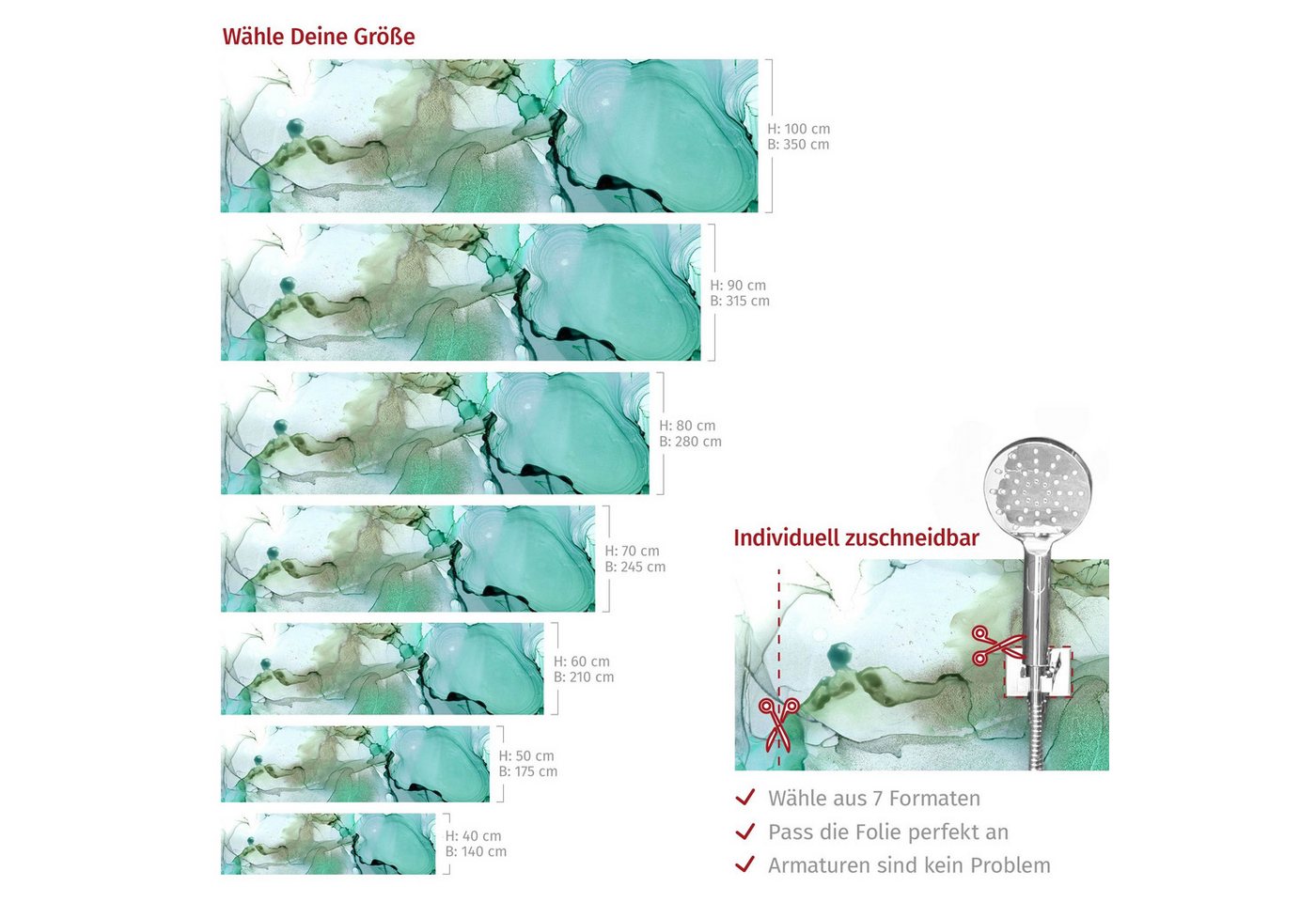Bilderdepot24 Badrückwand türkis fugenlose Wandverkleidung Bad Abstrakt, (Hartfolie matt » Selbstklebend PREMIUM 0,61 mm), wasserfestes Wandpaneel Smaragdfarbener Sturm Bild 5