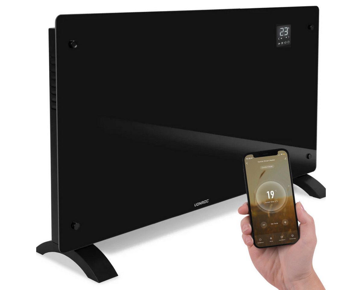 VONROC Heizkörper Elektroheizung in Varianten für 12 bis 30qm Räume, Elegante Konvektorheizung 2 stufig - Manuelle/App Steuerung