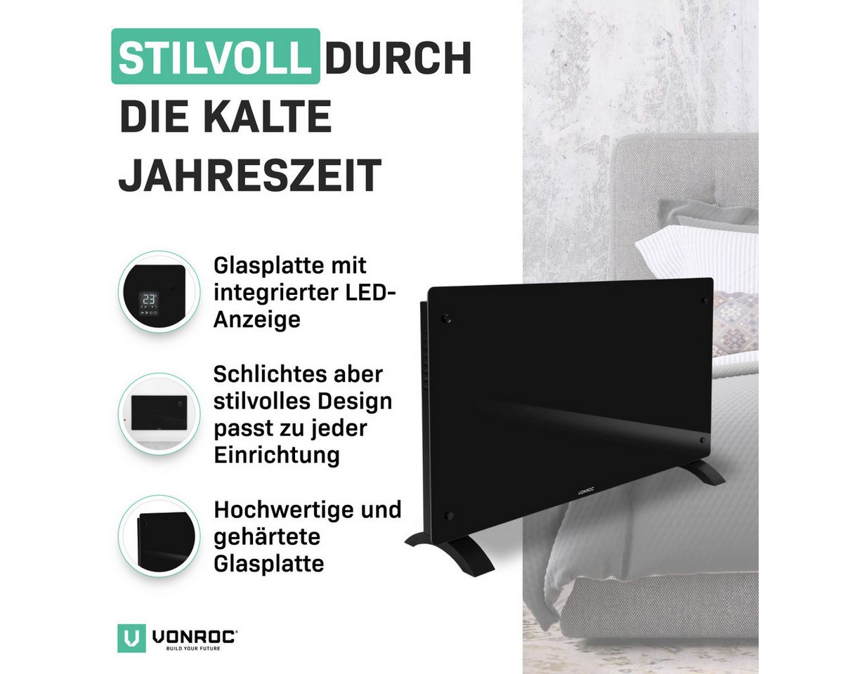 VONROC Heizkörper Elektroheizung in Varianten für 12 bis 30qm Räume, Elegante Konvektorheizung 2 stufig - Manuelle/App Steuerung Bild 2