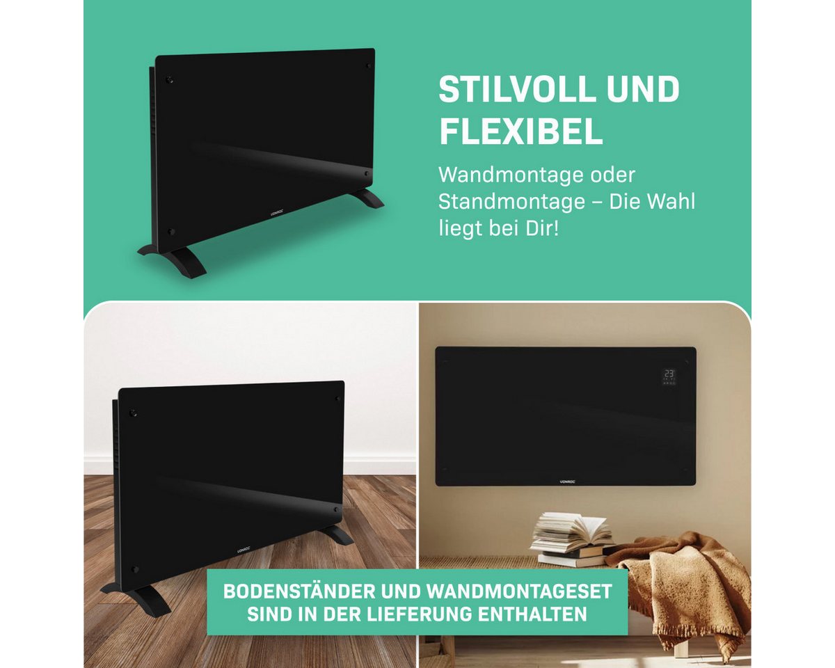 VONROC Heizkörper Elektroheizung in Varianten für 12 bis 30qm Räume, Elegante Konvektorheizung 2 stufig - Manuelle/App Steuerung Bild 4