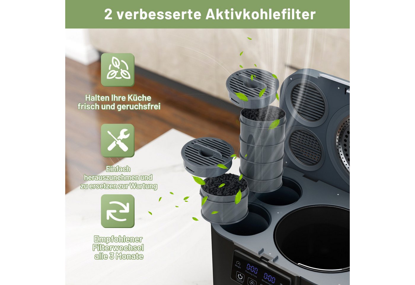 KOMFOTTEU Komposter, 4 l, Küchenkomposter mit Selbstreinigungsfunktion, Deckel&LED-Anzeige Bild 2