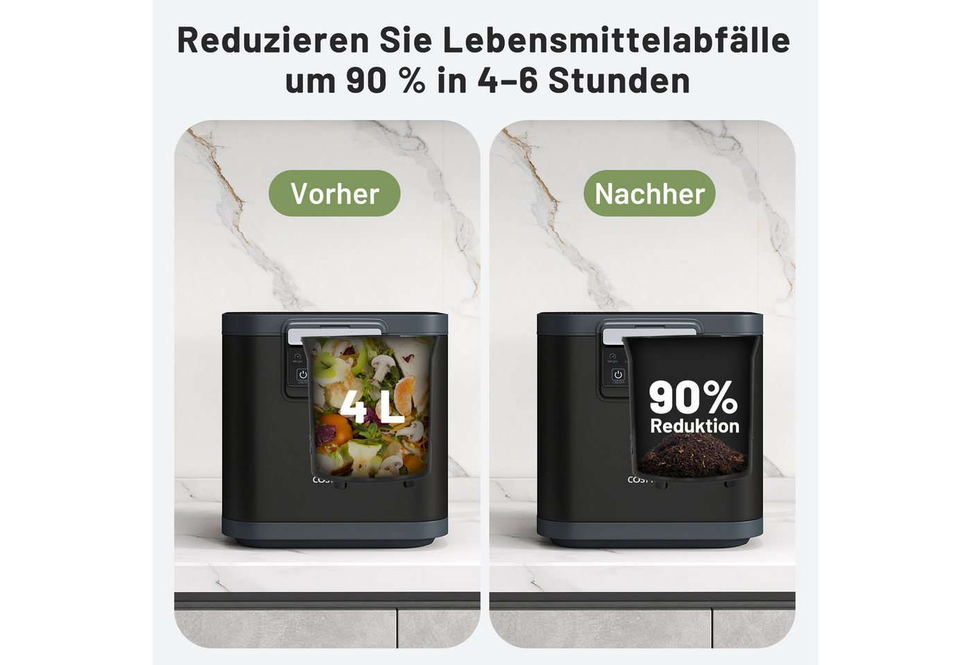 KOMFOTTEU Komposter, 4 l, Küchenkomposter mit Selbstreinigungsfunktion, Deckel&LED-Anzeige Bild 4
