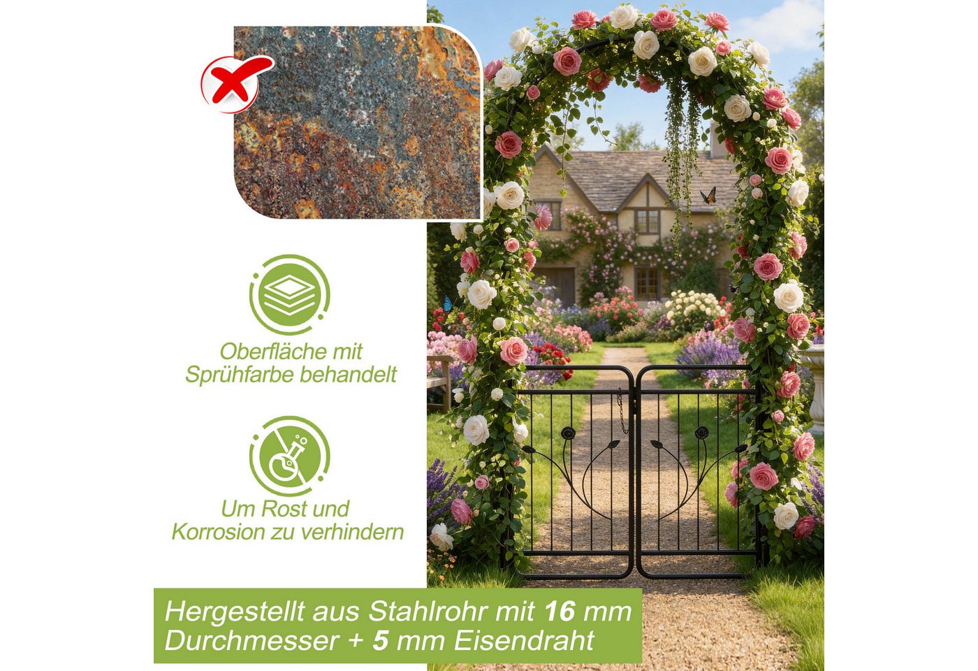 FIVMEN Rosenbogen Gartenbogen Torbogen Metall Rankgitter Rosenbögen mit Tür, Rankgitter Garten Rosenhilfe für Rosen und Kletterpflanzen, Schwarz
