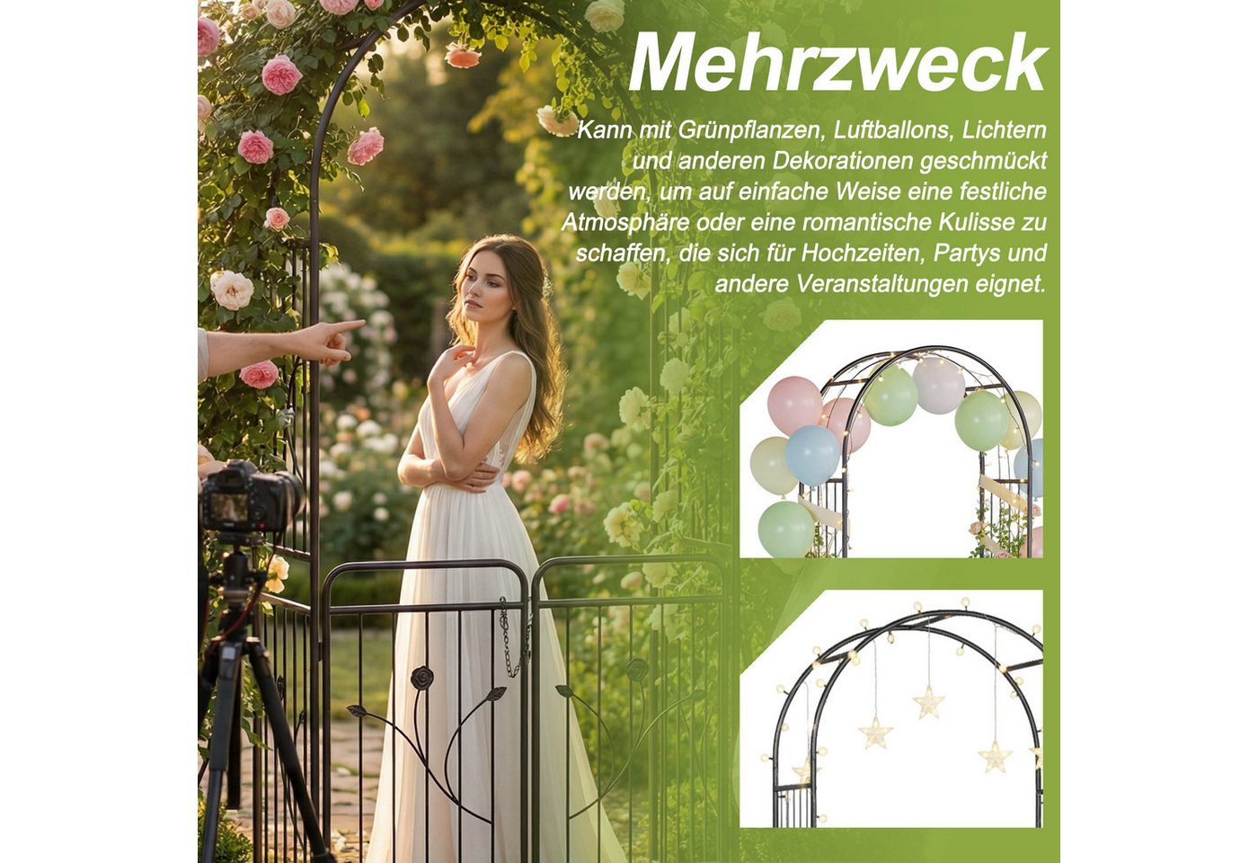 FIVMEN Rosenbogen Gartenbogen Torbogen Metall Rankgitter Rosenbögen mit Tür, Rankgitter Garten Rosenhilfe für Rosen und Kletterpflanzen, Schwarz Bild 4