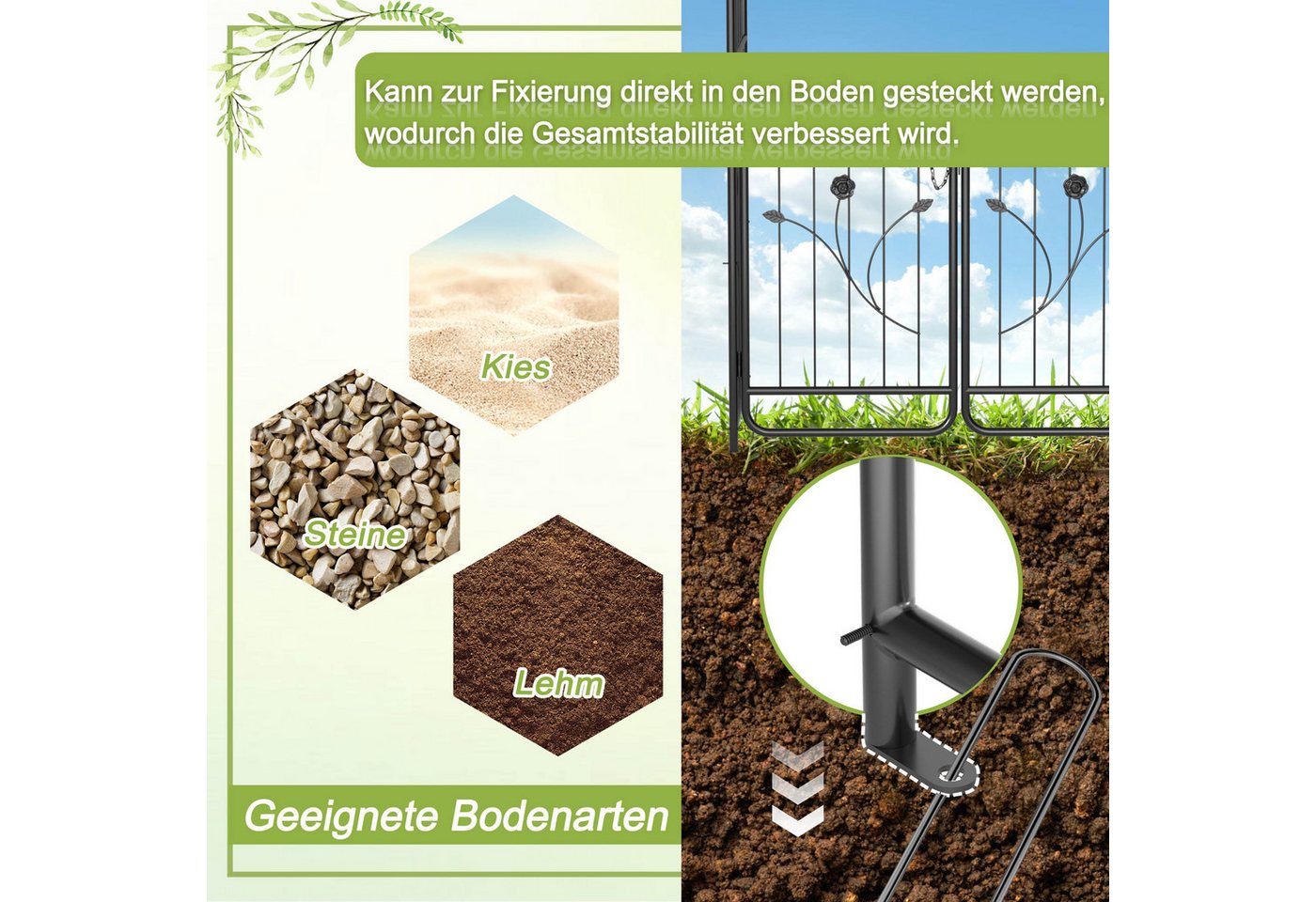 FIVMEN Rosenbogen Gartenbogen Torbogen Metall Rankgitter Rosenbögen mit Tür, Rankgitter Garten Rosenhilfe für Rosen und Kletterpflanzen, Schwarz Bild 5