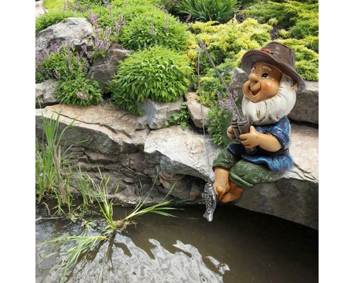 FOUORTUNATE-BEE Gartenzwerg Gartenzwerg Angler Figur Deko Harz Gartenfigur Blumentopf, Zwerg Figur für Garten Balkon Terrasse Wohnzimmer Deko
