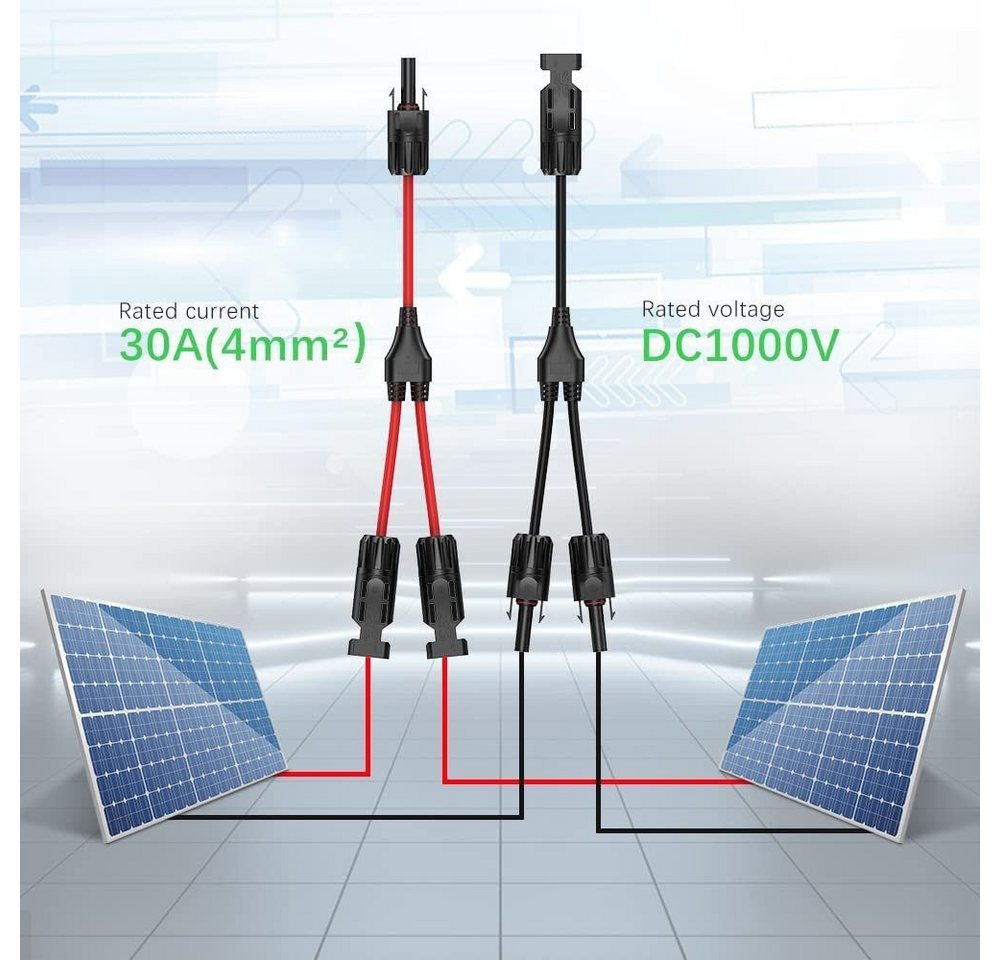 FELIXLEO Solaranlage Solar Y Verteiler Kabel MMF FFM PV Stecker 2 Paar Rot Schwarz, (4-St) Bild 3