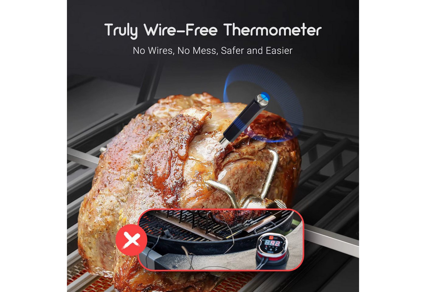 Athlix Grillthermometer Fleischthermometer Grill Thermometer Kabellos mit App, Bluetooth-Fleischthermometer, Zwei integrierte Sensoren