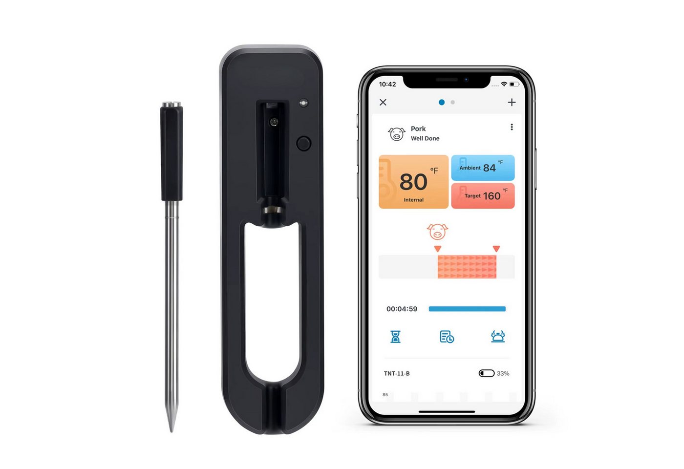 Athlix Grillthermometer Fleischthermometer Grill Thermometer Kabellos mit App, Bluetooth-Fleischthermometer, Zwei integrierte Sensoren Bild 4