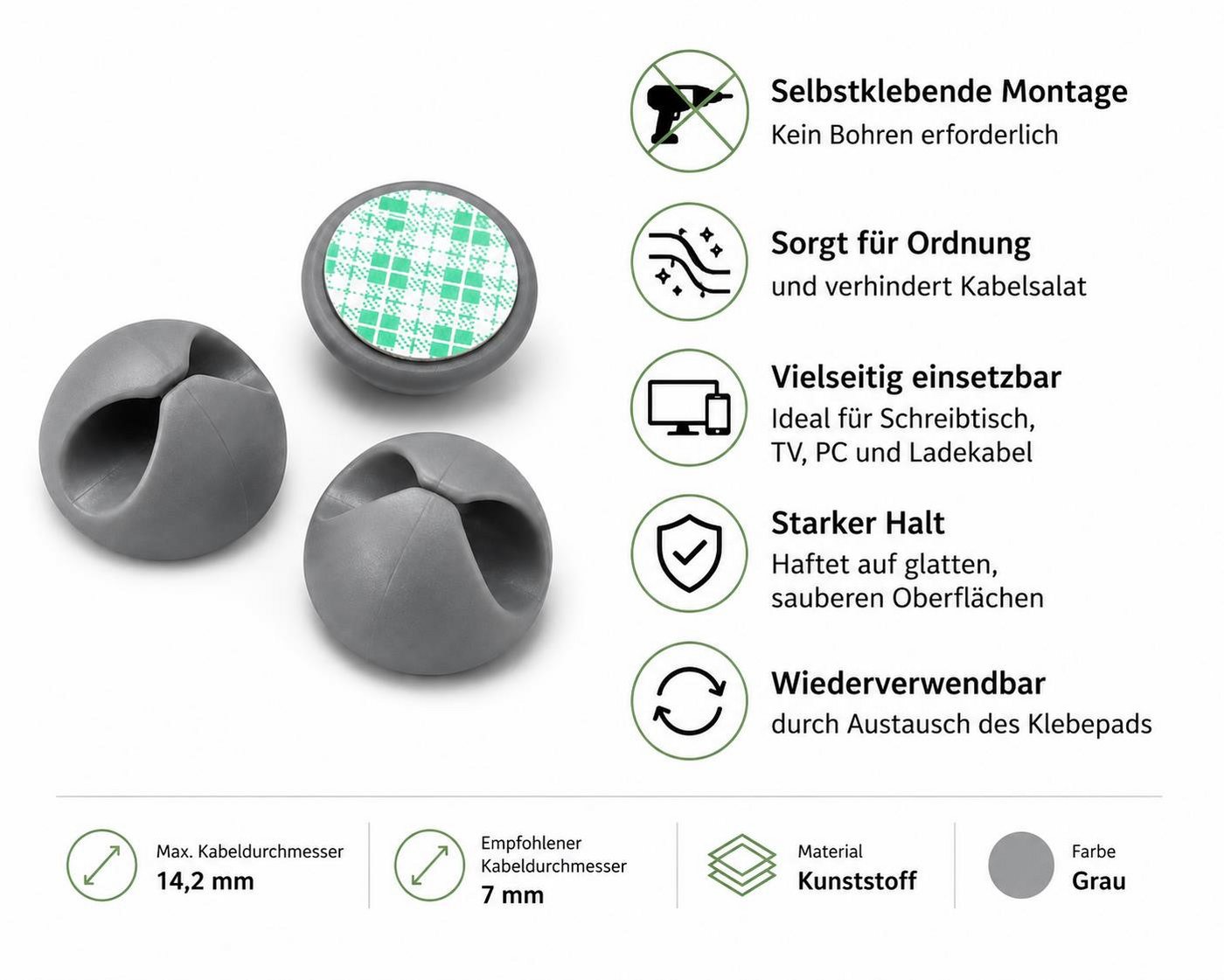 BAYLI Kabelbinder 20x Kabelklemmen Selbstklebend Grau Kabelhalter Kabelclips Kabelführun Bild 3