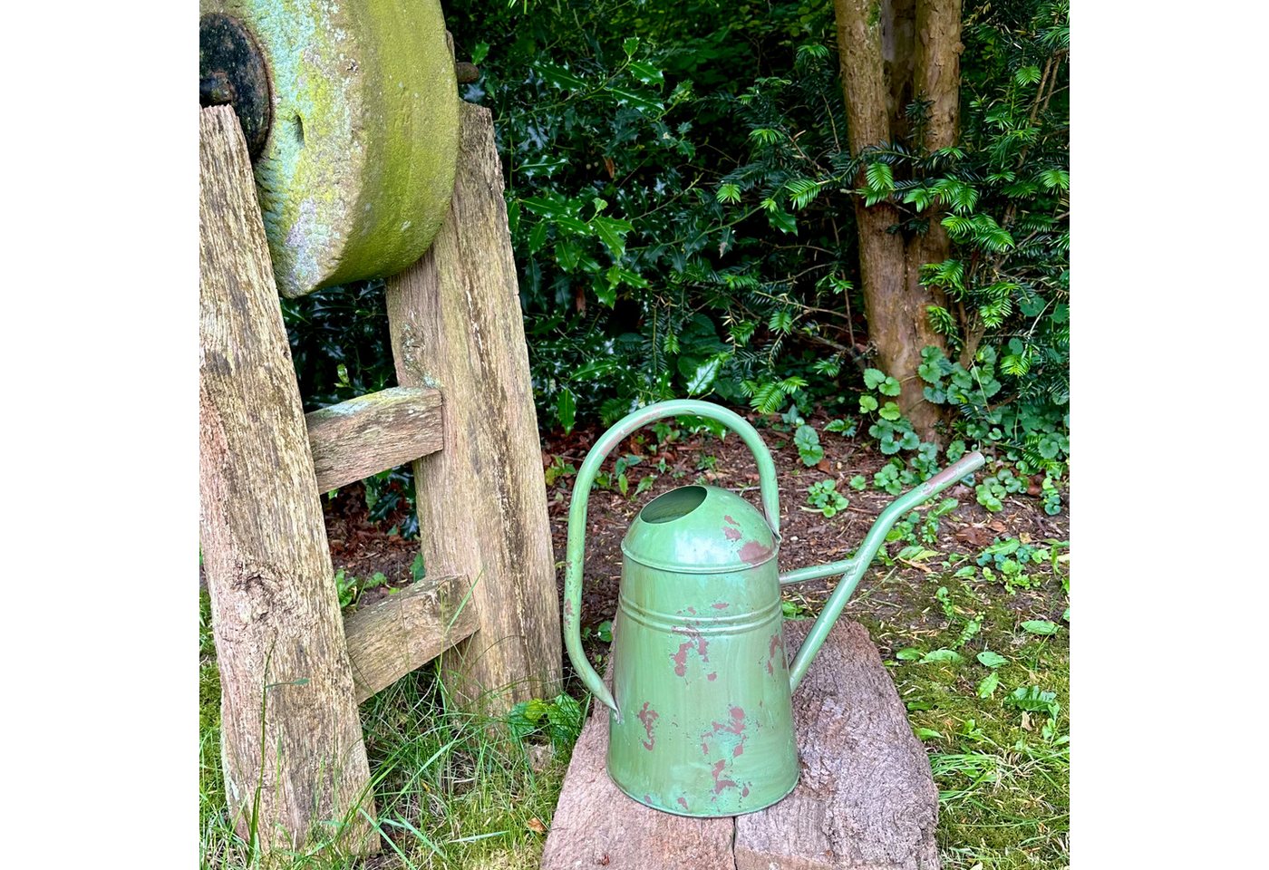 Antikas Gartenpflege-Set Gießkanne aus Blech, Grün, Deko-Kanne, Eisenkanne im Shabby-Chick