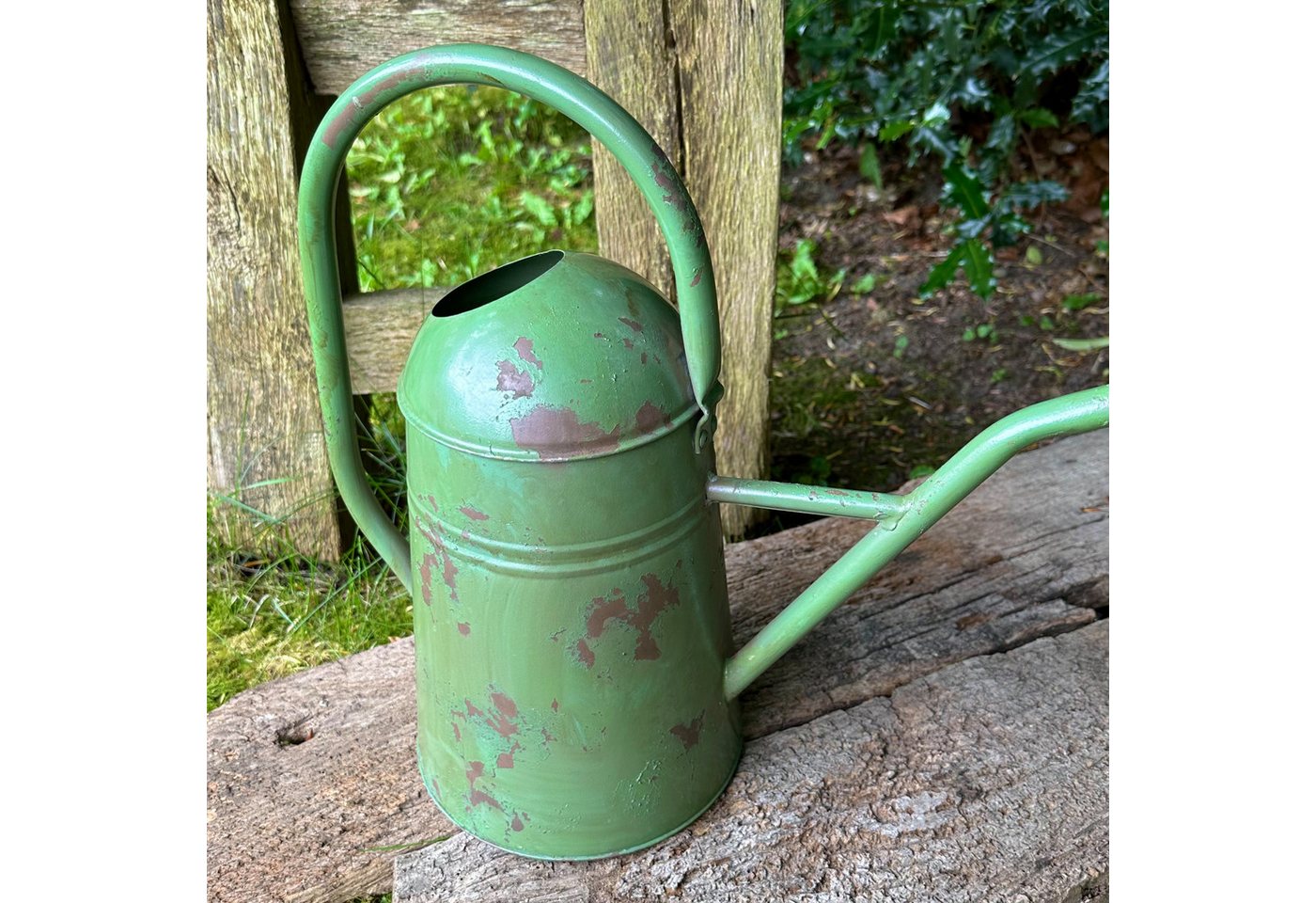 Antikas Gartenpflege-Set Gießkanne aus Blech, Grün, Deko-Kanne, Eisenkanne im Shabby-Chick Bild 2