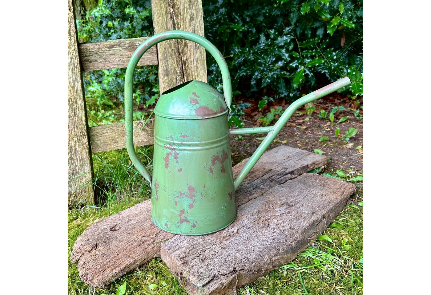 Antikas Gartenpflege-Set Gießkanne aus Blech, Grün, Deko-Kanne, Eisenkanne im Shabby-Chick Bild 4