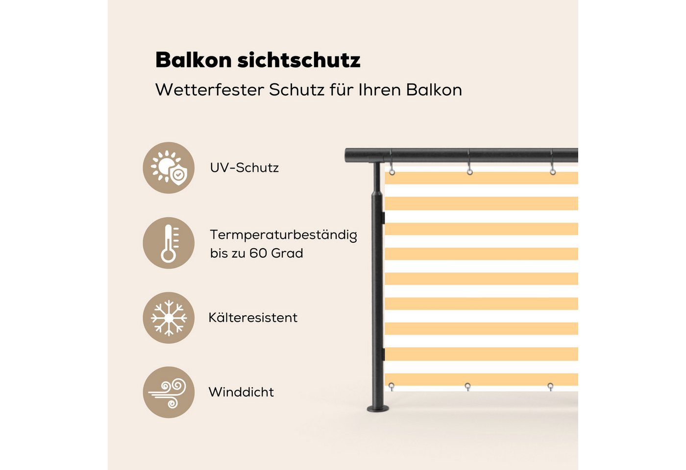 MuchoWow Balkonsichtschutz Muster - Streifen - Gelb - Weiß (1-St) Balkon Sichtschutz 90x200, Windschutz für Zaun PVC, 200x90 cm Bild 3
