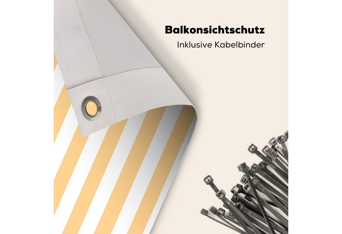 MuchoWow Balkonsichtschutz Muster - Streifen - Gelb - Weiß (1-St) Balkon Sichtschutz 90x200, Windschutz für Zaun PVC, 200x90 cm Bild 4