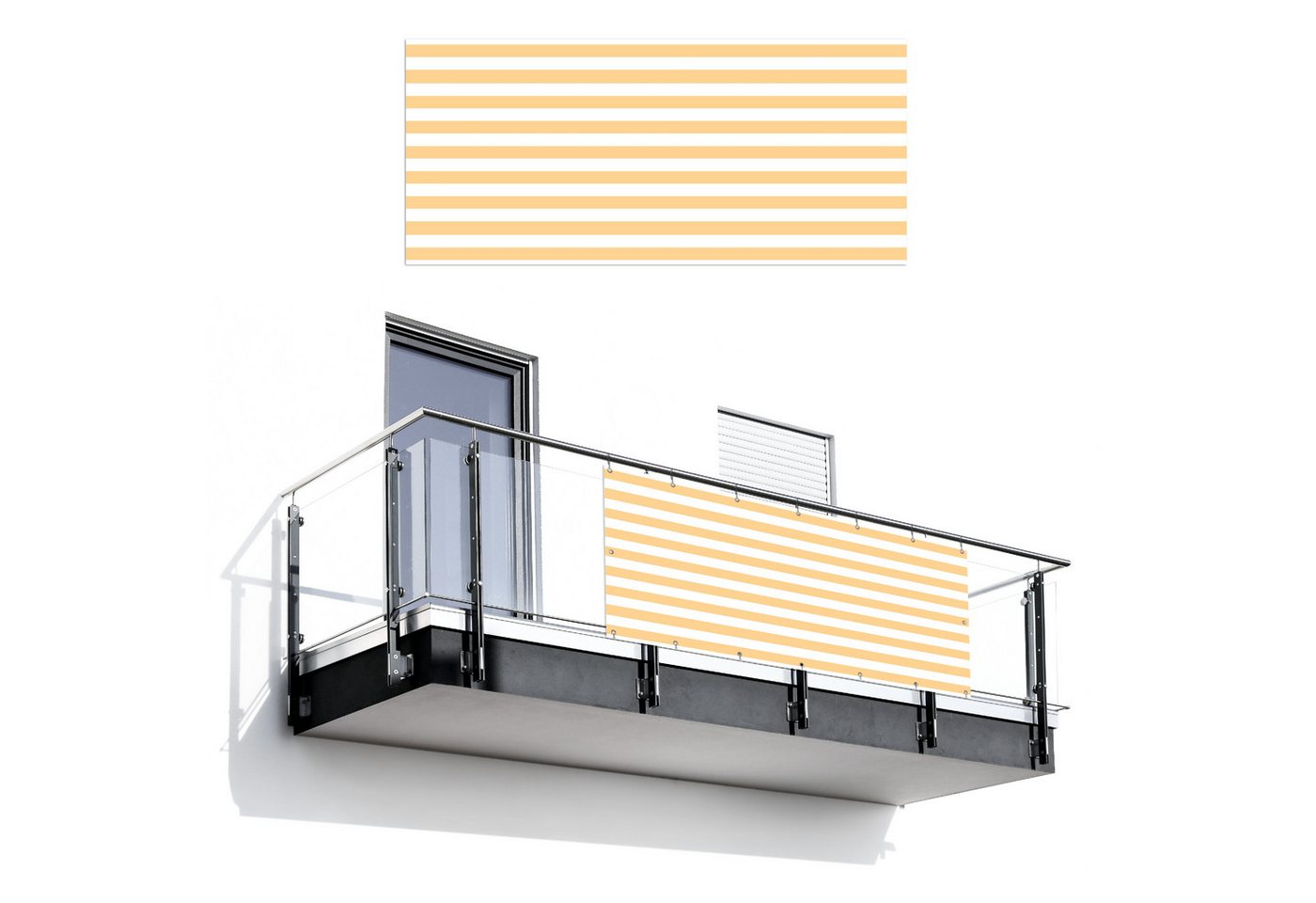 MuchoWow Balkonsichtschutz Muster - Streifen - Gelb - Weiß (1-St) Balkon Sichtschutz 90x200, Windschutz für Zaun PVC, 200x90 cm Bild 5