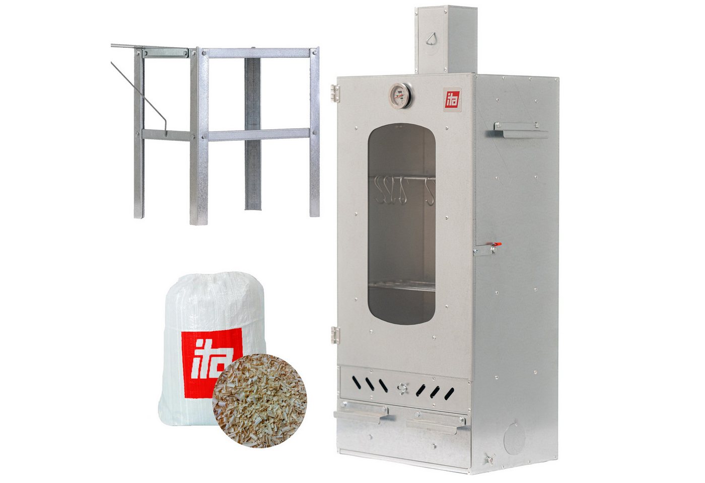 ITA Räucherofen Räucherofen 7012 - Premium Räucherschrank mit 3 Etagen, 1-St., Smoker mit passendem Räuchertisch mit erweiterbarer Ablage Bild 2