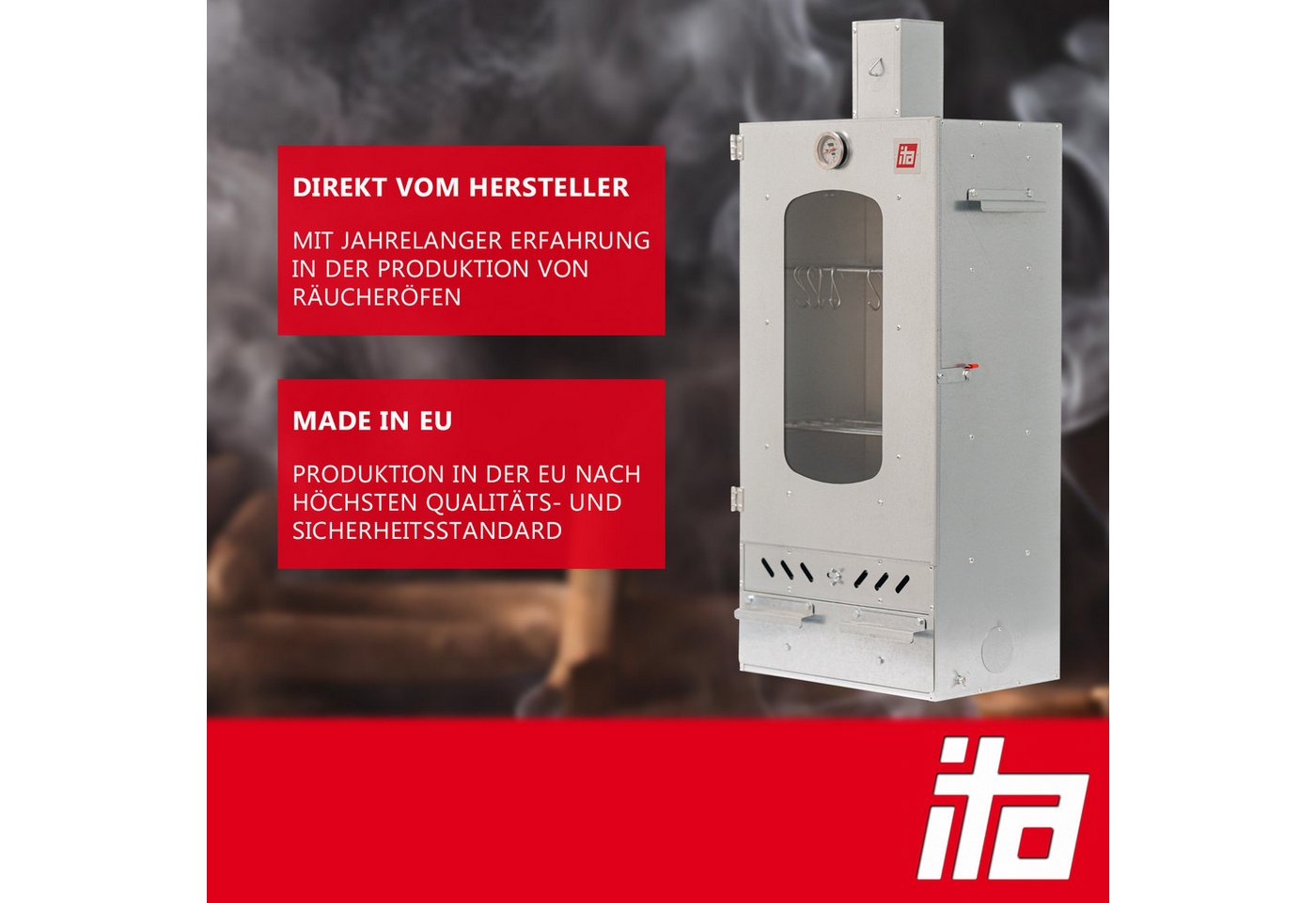 ITA Räucherofen Räucherofen 7012 - Premium Räucherschrank mit 3 Etagen, 1-St., Smoker mit passendem Räuchertisch mit erweiterbarer Ablage Bild 3