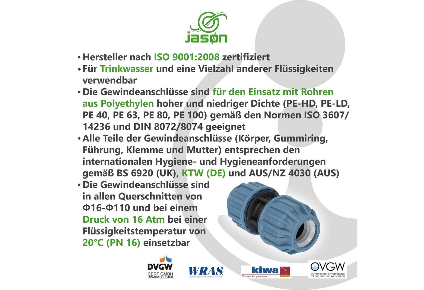 Mega Group Rohrverbinder PP-Klemmkupplung reduziert - für PE-Rohr - DVGW zugelassen Bild 2