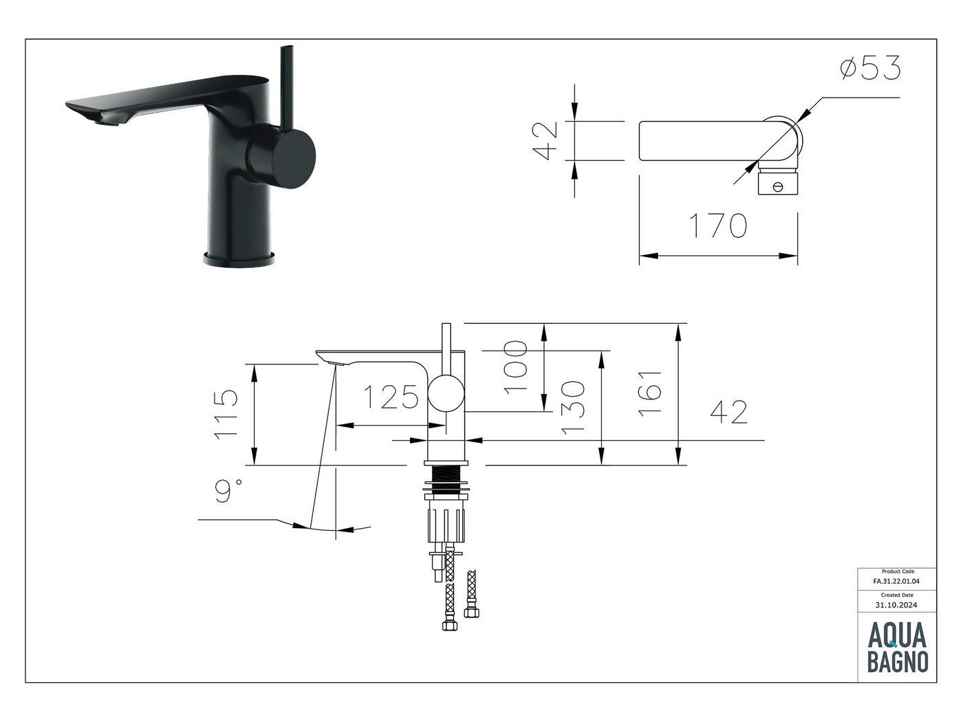 Aqua Bagno Waschtischarmatur Einhebelmischer Mischbatterie Waschtischarmatur matt schwarz (Badarmatur, Waschbeckenarmatur, EHM) Waschbeckenarmatur matt schwarz Bild 2