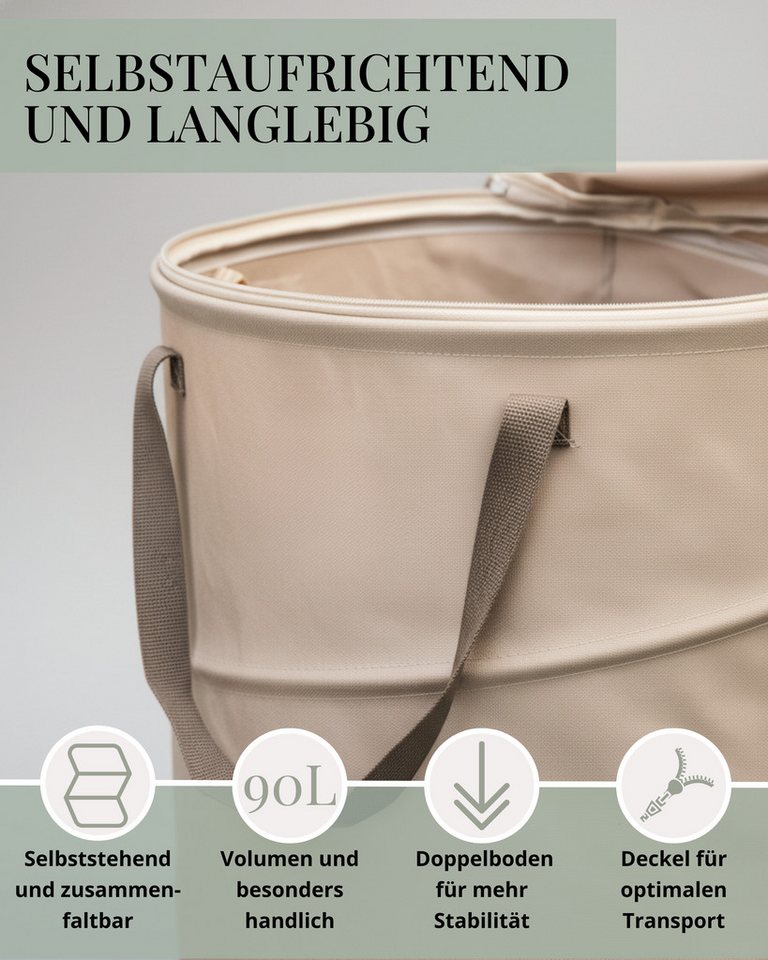 LIVLIG Gartensack 90L, Laubsack mit Deckel, Pop-Up Gartenabfallsack, für Laubabfälle, Gras-Schnitt, Wäsche, Kinderspielzeug, (1-tlg), Gartensack, Wäschesack, faltbarer Laubsack Bild 4