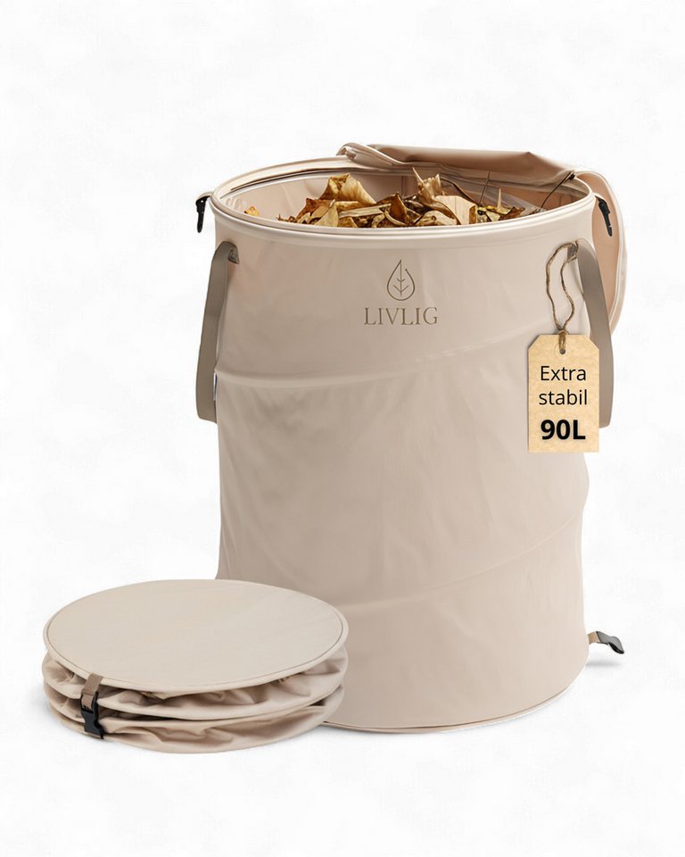 LIVLIG Gartensack 90L, Laubsack mit Deckel, Pop-Up Gartenabfallsack, für Laubabfälle, Gras-Schnitt, Wäsche, Kinderspielzeug, (1-tlg), Gartensack, Wäschesack, faltbarer Laubsack Bild 5