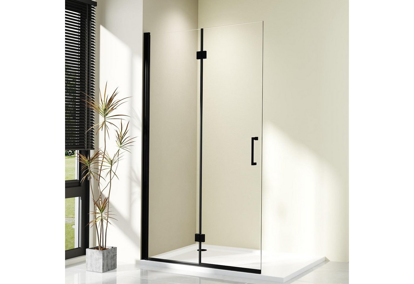 Hopibath Walk-in-Dusche Duschwand Schwarz Duschabtrennung faltbar, 5mm Nano Glas, (Falttür Rahmenlos, Höhe:195cm), 180° Faltbar, Rechts-und Links montierbar Bild 2