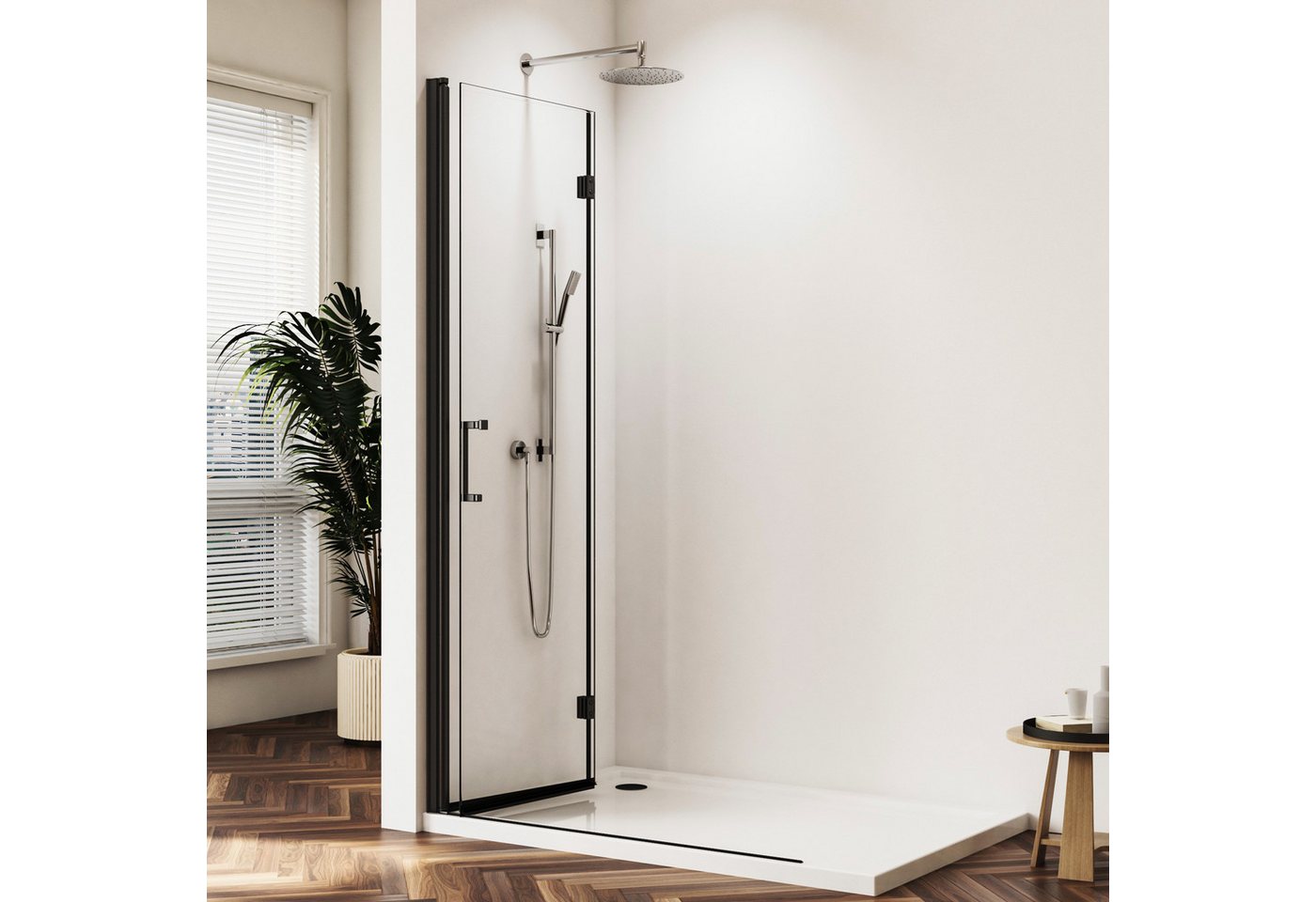 Hopibath Walk-in-Dusche Duschwand Schwarz Duschabtrennung faltbar, 5mm Nano Glas, (Falttür Rahmenlos, Höhe:195cm), 180° Faltbar, Rechts-und Links montierbar Bild 5