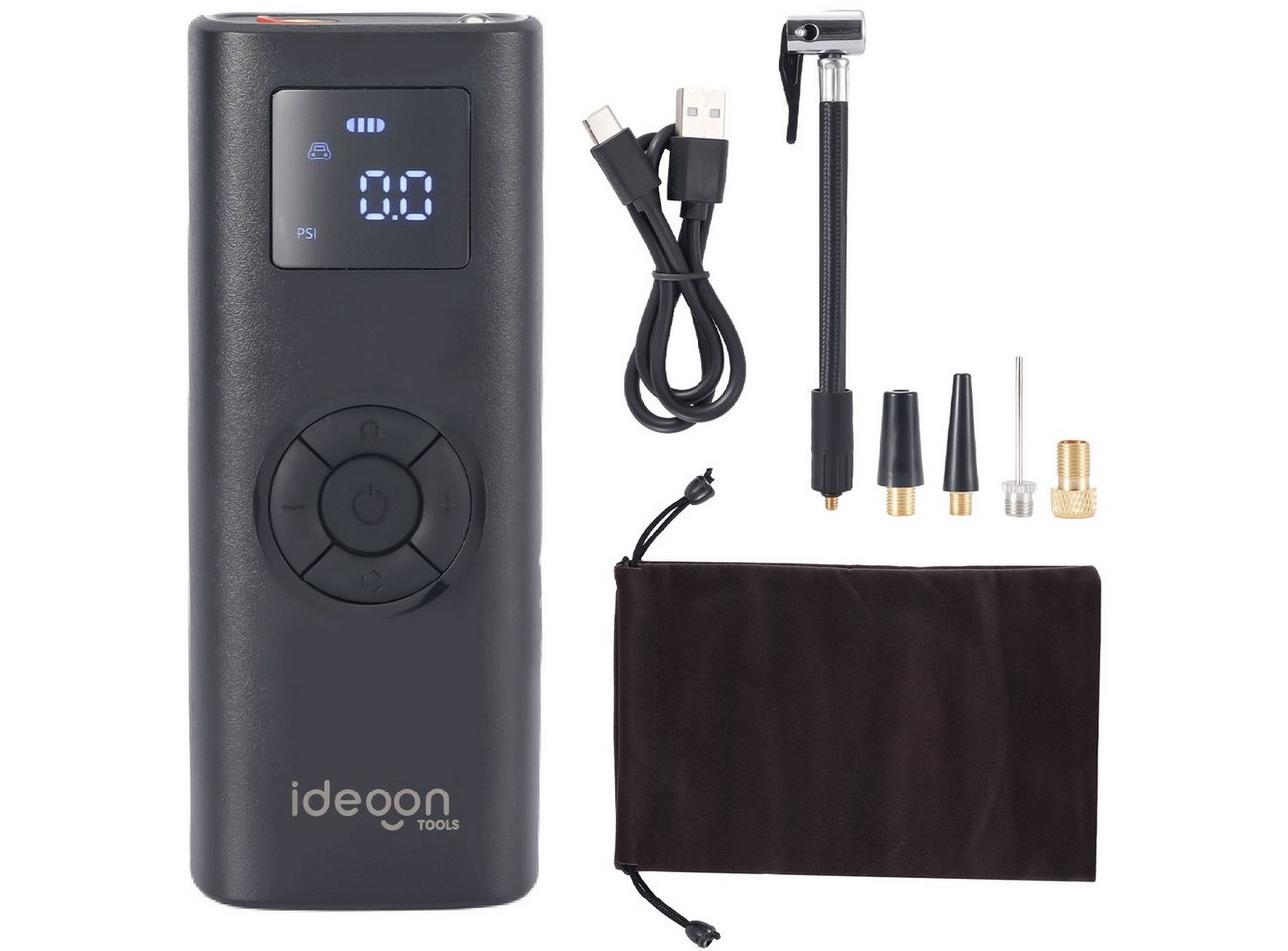 shop'n smile ideoon Akku-Luftpumpe Akku Kompressor 150PSI Mobile Luftpumpe für Reifen & Bälle 4000mAh 35W, Auto-Stopp-Funktion 150 psi LCD-Display & LED-Taschenlampe