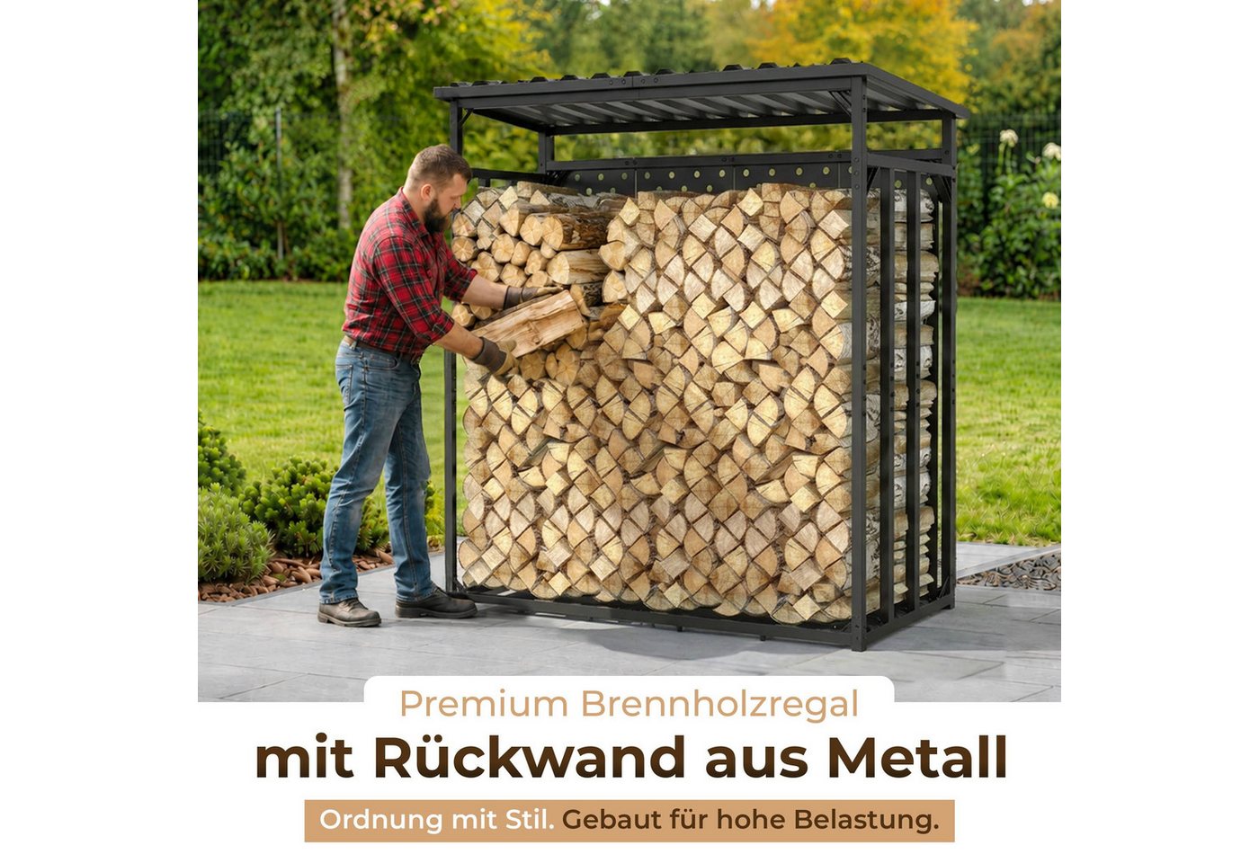 LAWA Living and Lifestyle Kaminholzregal außen mit Rückwand Brennholzregal Metall Stapelhilfe verzinkt, BxTxH:186x88x187 cm, Feuerholz Regal mit Dach, Kaminholzlager Outdoor, Kaminholz Unterstand Bild 5
