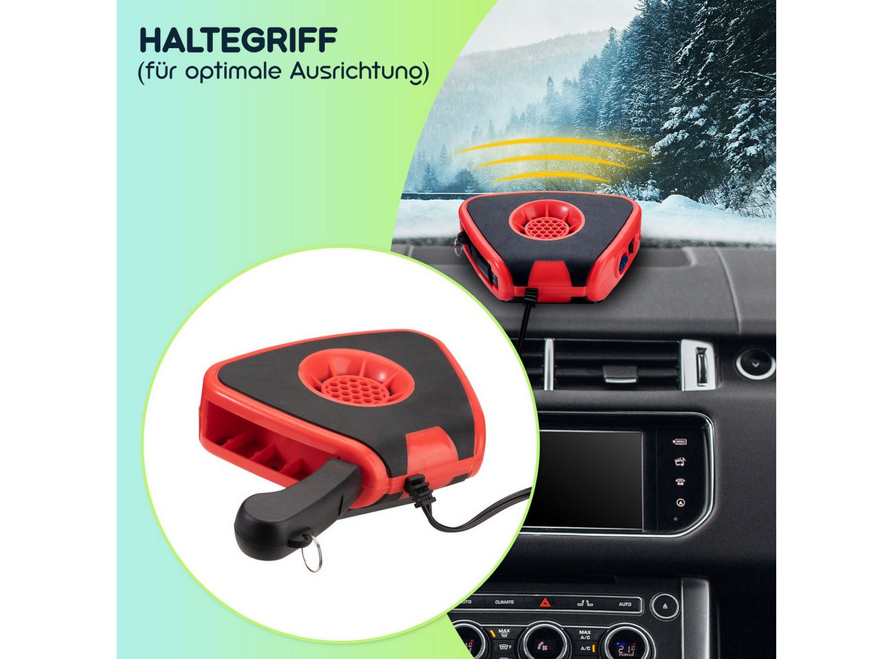 Casativo Heizlüfter Auto Zusatzheizlüfter 12V 150W Autoheizung Enteisen & Wärmen, 360° Kugelkopf-Halterung/via 12V Zigarettenanzünder/inkl. Lampe 2LEDs Bild 2