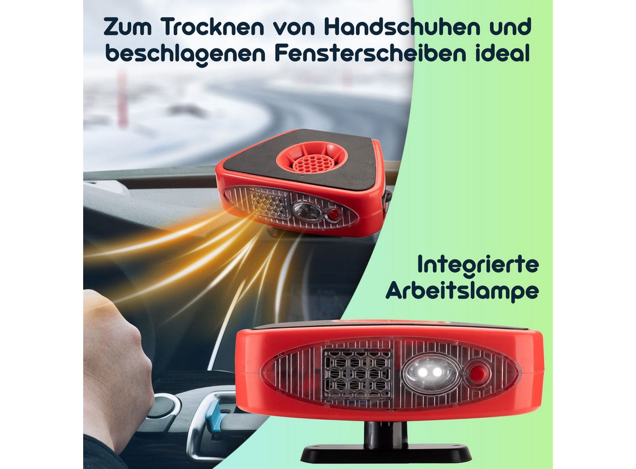 Casativo Heizlüfter Auto Zusatzheizlüfter 12V 150W Autoheizung Enteisen & Wärmen, 360° Kugelkopf-Halterung/via 12V Zigarettenanzünder/inkl. Lampe 2LEDs Bild 4