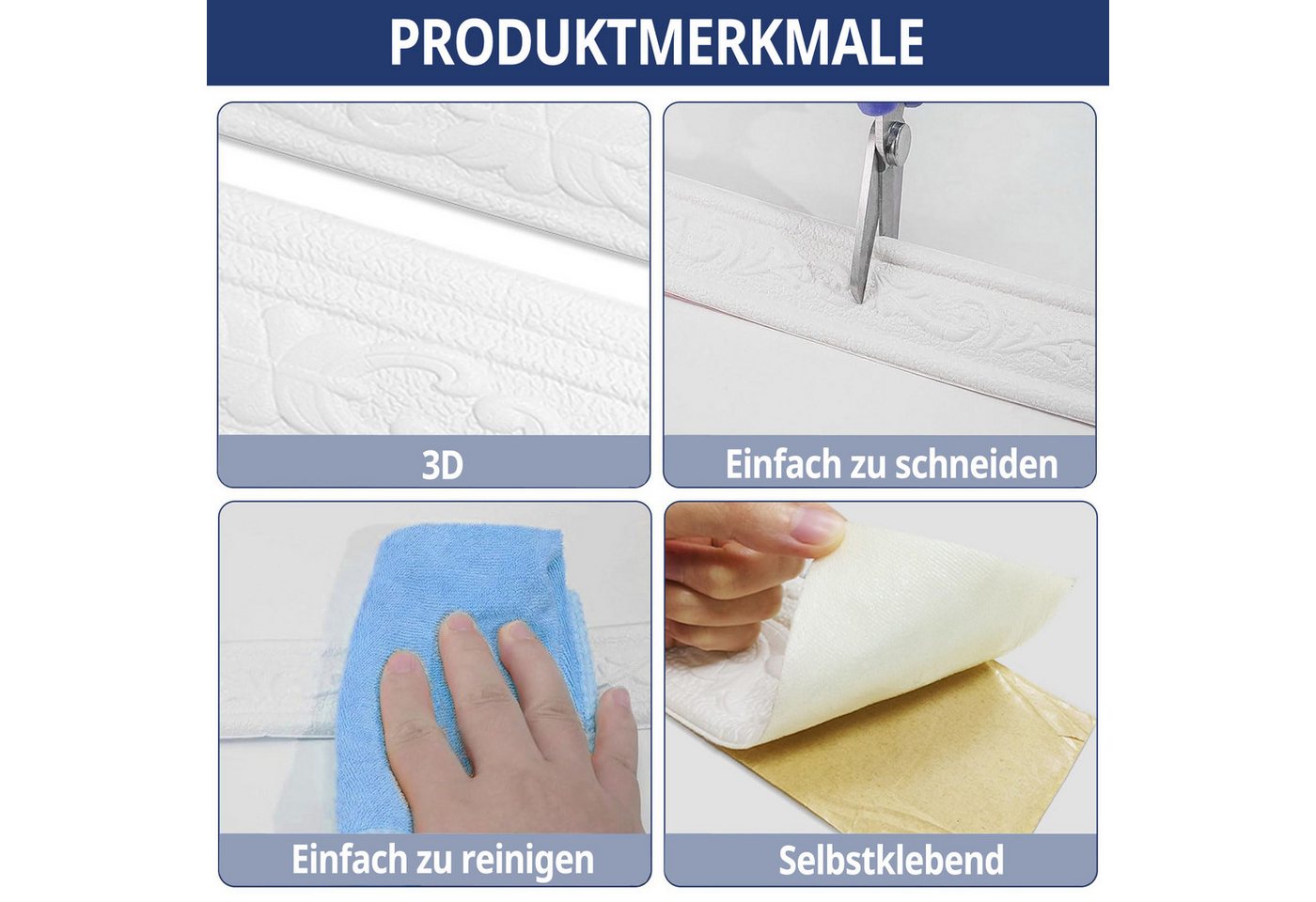 Zyronn Sockelleiste 10m*11cm selbstklebende Schaumstoffsockelleiste, L: 10 cm, H: 11 cm, 3D-Relief sockelleiste, wasserdichte Bordüre