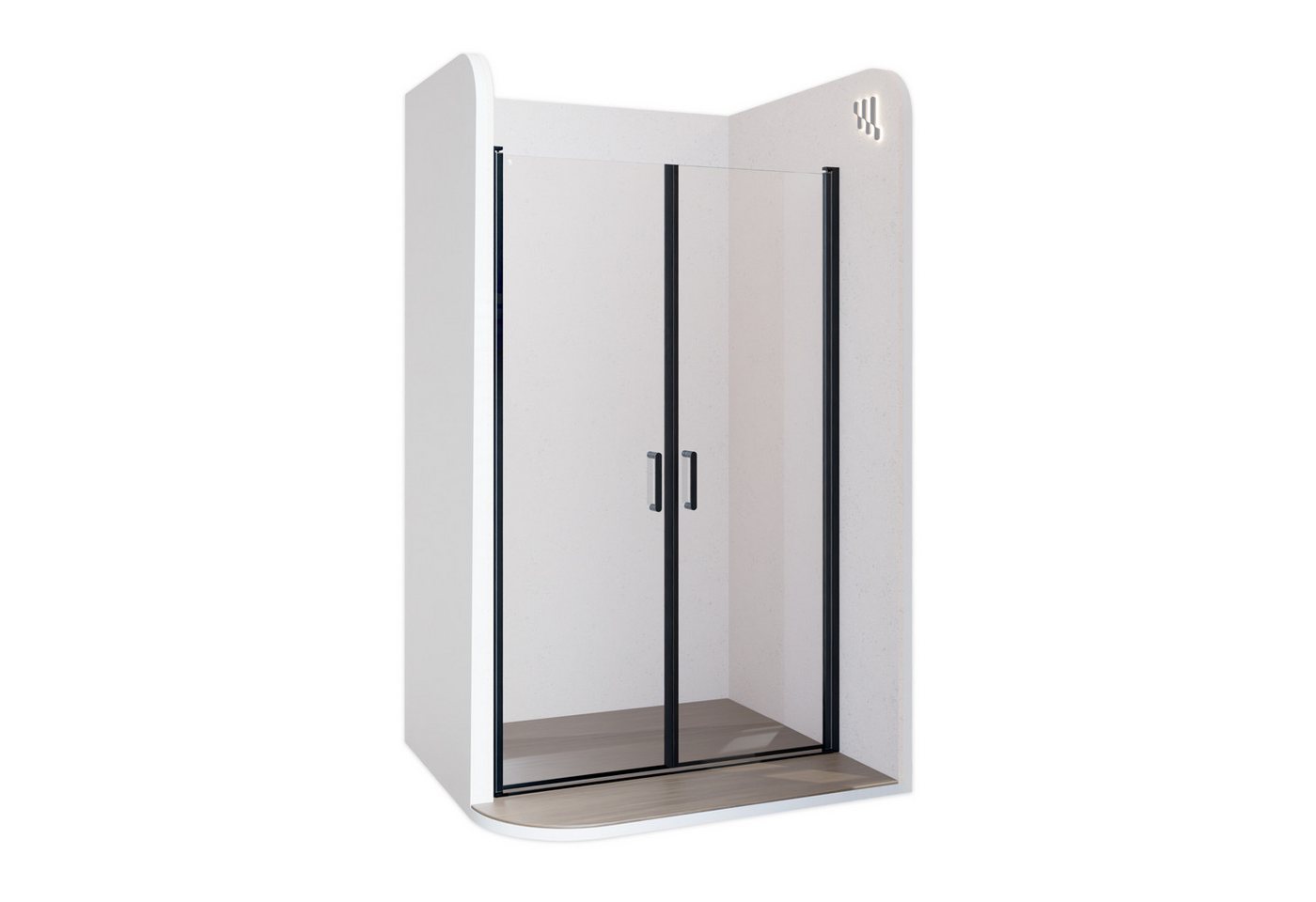 i-flair Dusch-Doppelflügeltür Duschtür 70-73 cm - Höhe: 180 cm, aus durchsichtigem 6 mm ESG, 70x180 cm, Einscheibensicherheitsglas, (ohne Duschtasse, mit hochwertigen Aluminiumprofilen in schwarz) ebenerdiger Einbau möglich, mit Pendeltüren