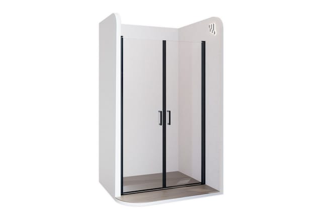i-flair Dusch-Doppelflügeltür Duschtür 70-73 cm - Höhe: 180 cm, aus durchsichtigem 6 mm ESG, 70x180 cm, Einscheibensicherheitsglas, (ohne Duschtasse, mit hochwertigen Aluminiumprofilen in schwarz) ebenerdiger Einbau möglich, mit Pendeltüren