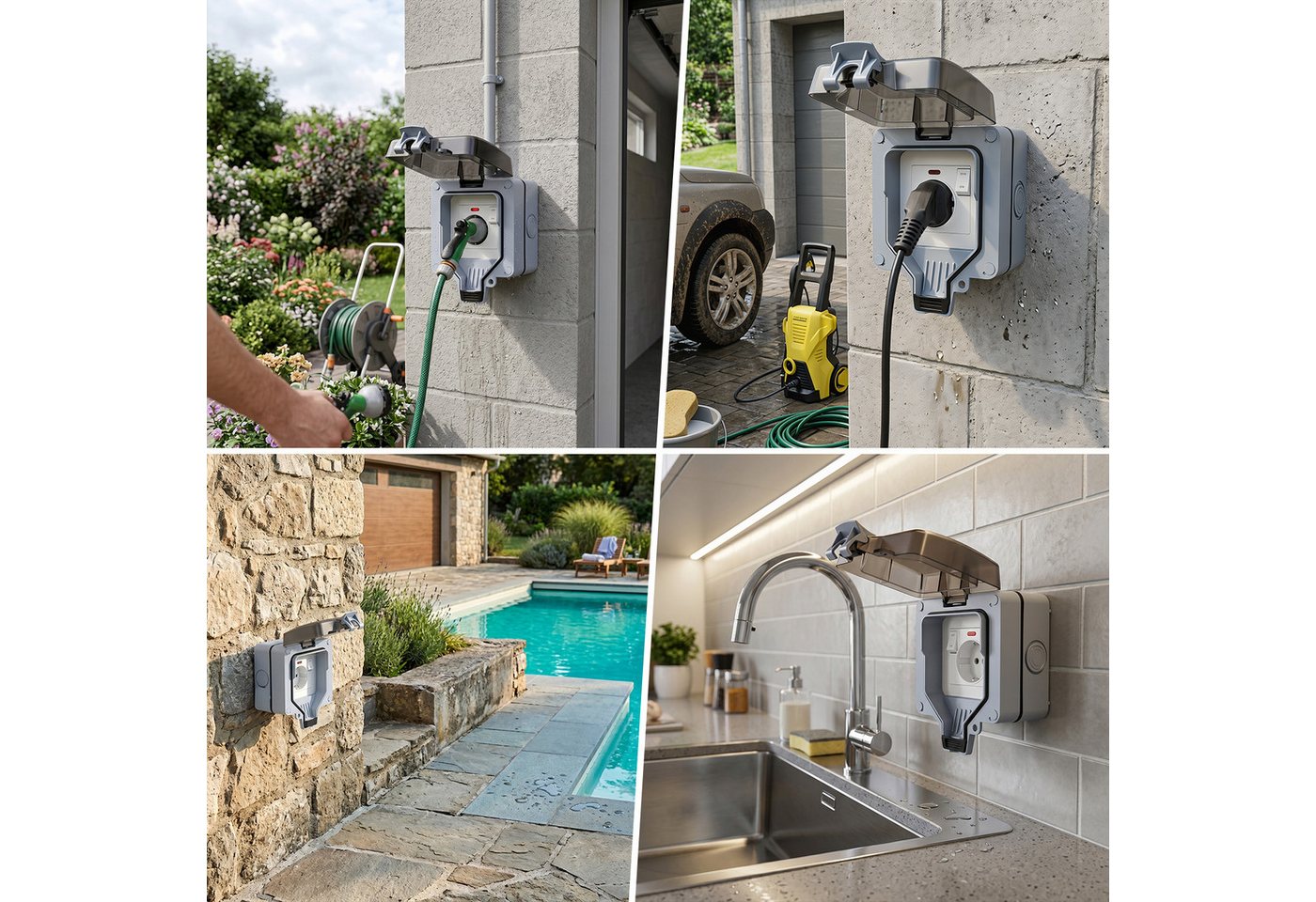 Clanmacy Gartensteckdose Außensteckdosen Wasserdicht Steckdose mit Klappdeckel Wandsteckdose, 2-St.