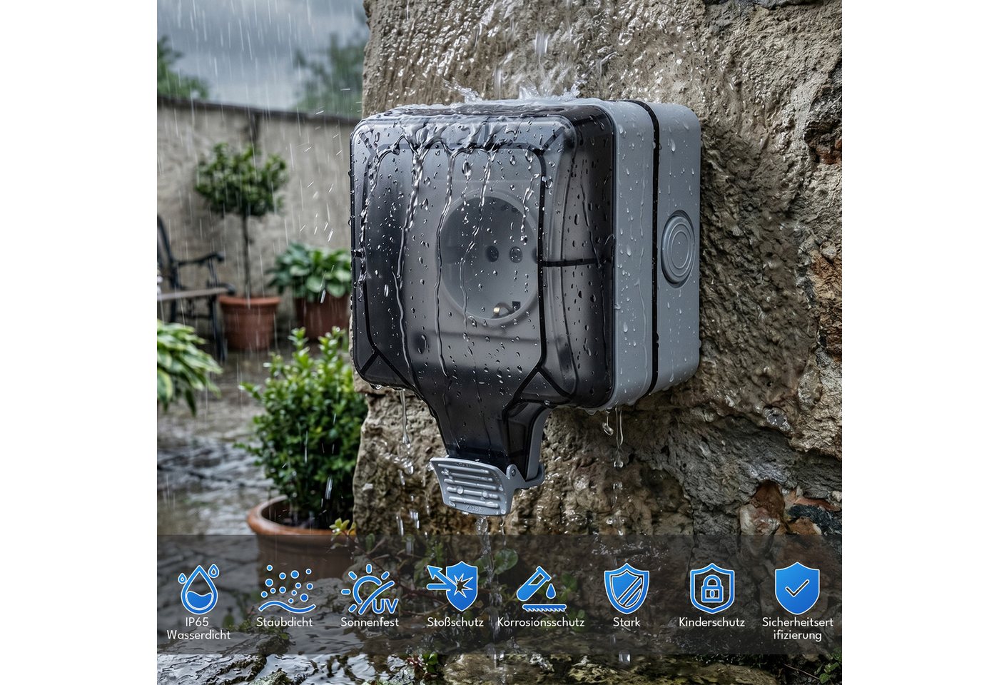Clanmacy Gartensteckdose Außensteckdosen Wasserdicht Steckdose mit Klappdeckel Wandsteckdose, 2-St. Bild 3