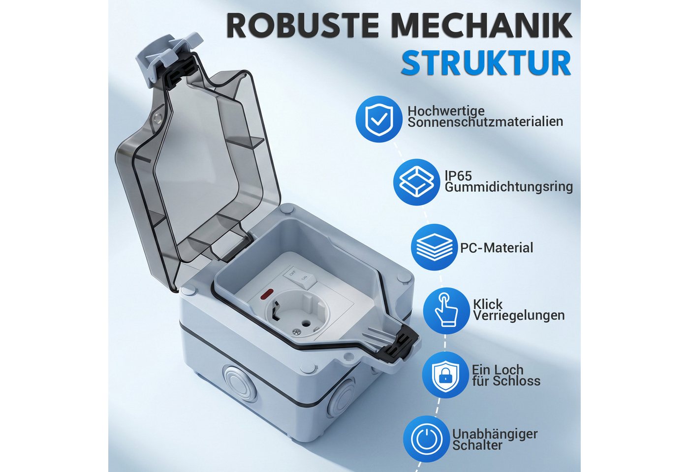 Clanmacy Gartensteckdose Außensteckdosen Wasserdicht Steckdose mit Klappdeckel Wandsteckdose, 2-St. Bild 5